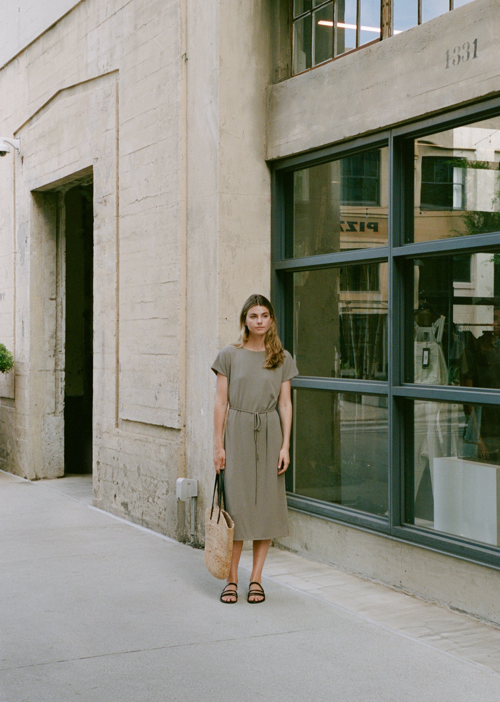 Relaxed Midi Dress in Taupe