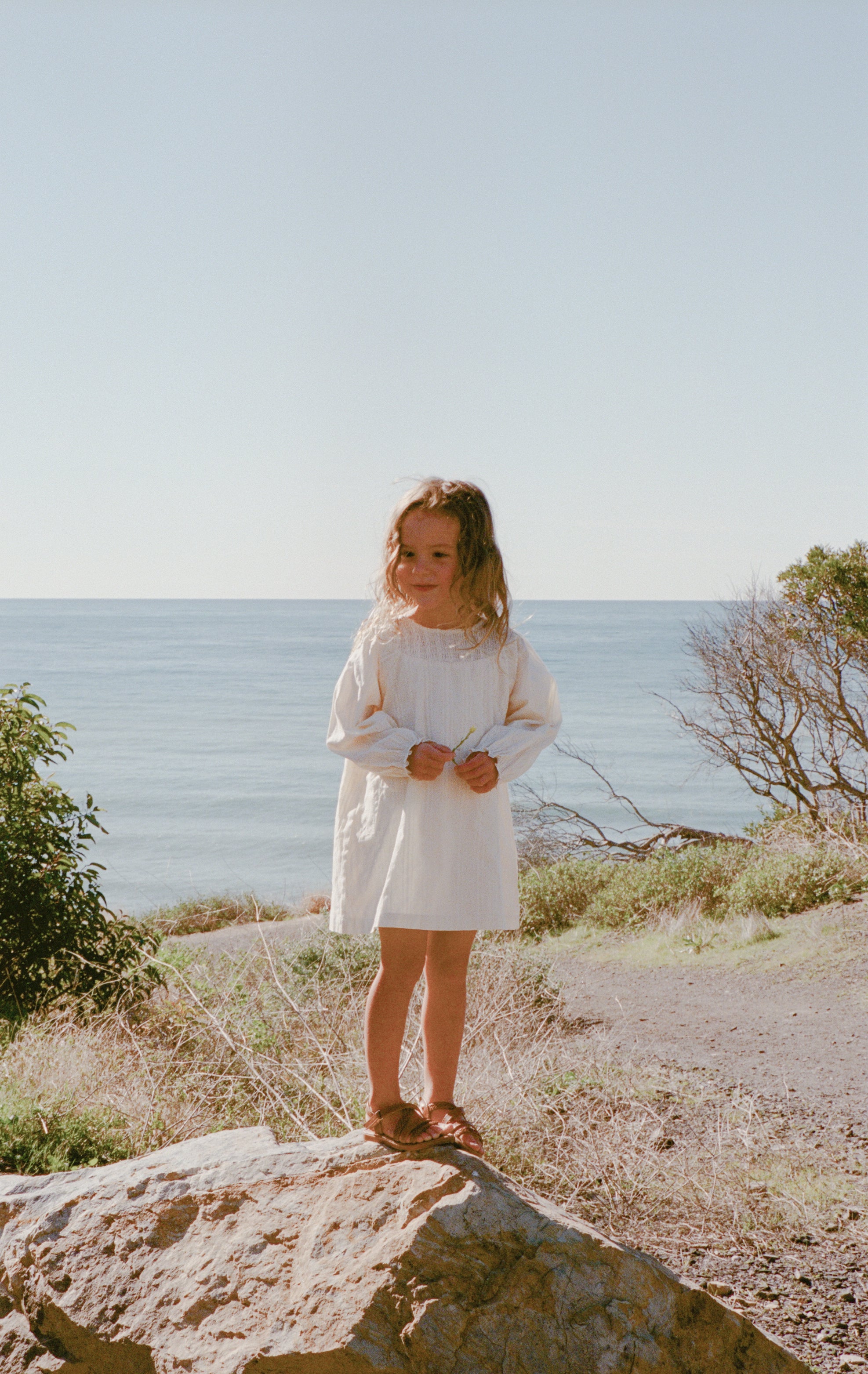 Mini Long Sleeve Shirred Neckline Dress in White