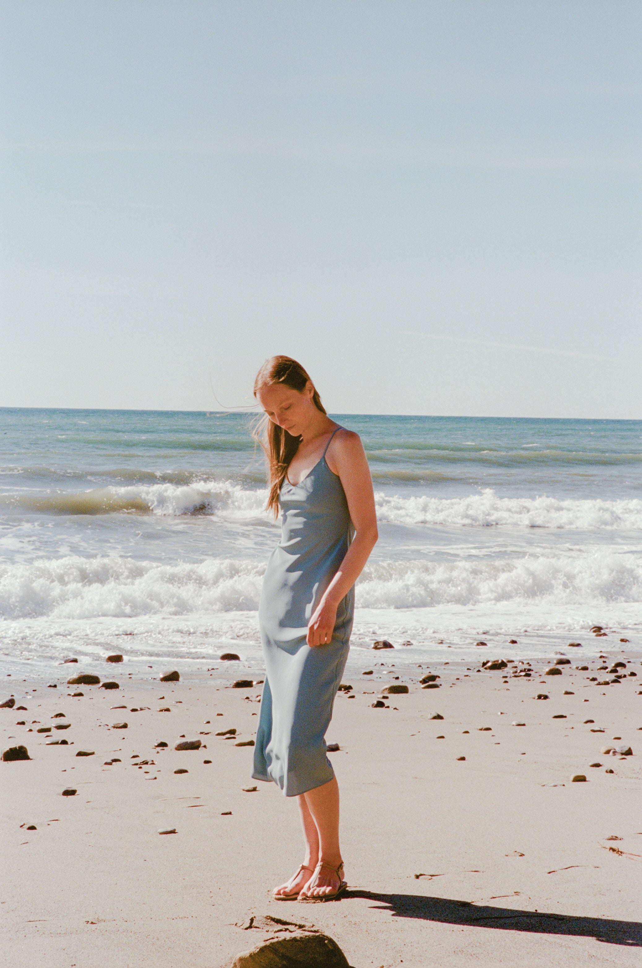 V Neck Slip Dress in Ocean