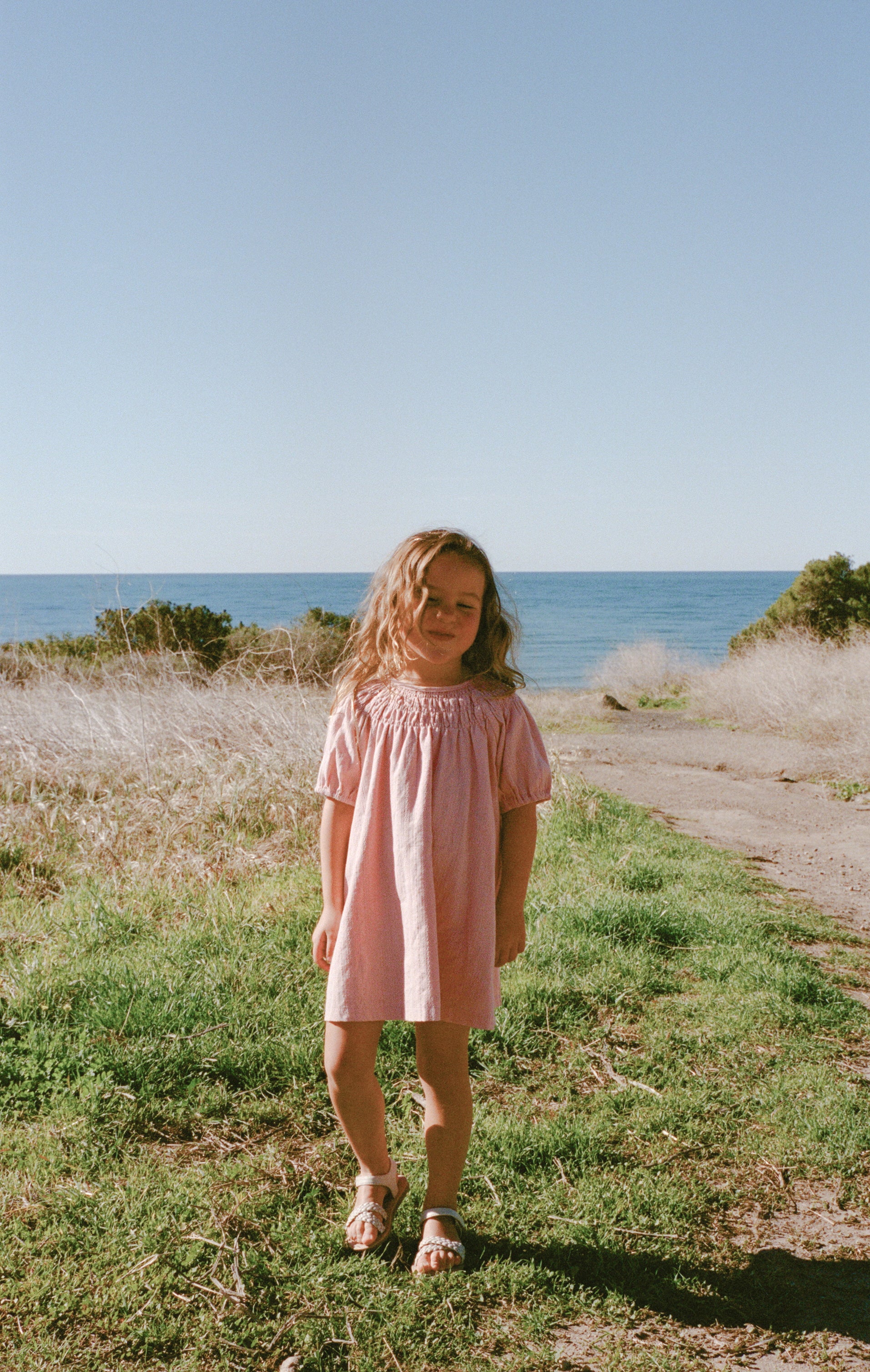 Mini Puffed Sleeve Shirred Neckline Dress in Petal Pink