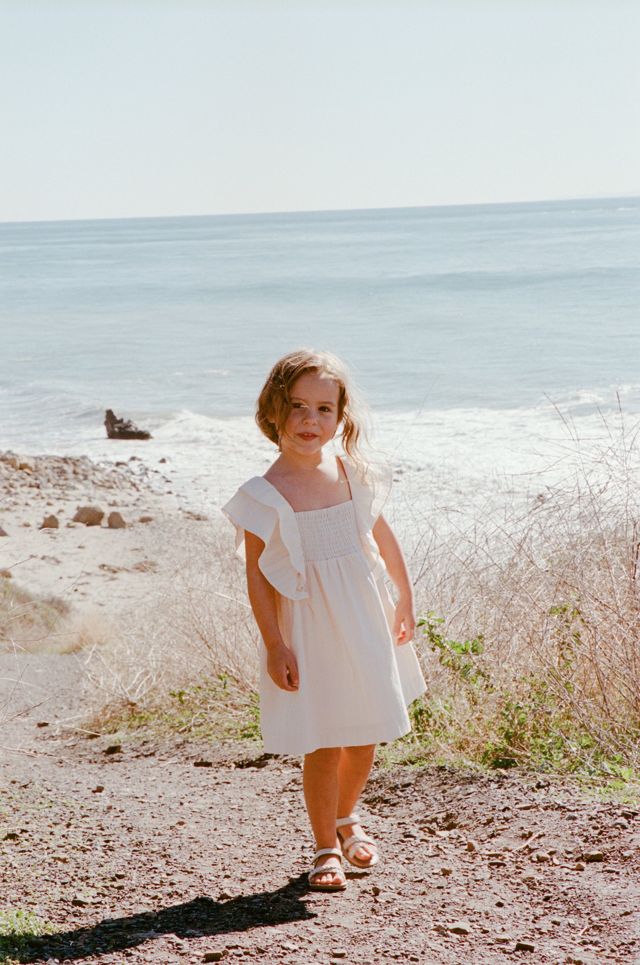 Mini Flutter Strap Shirred Dress in White