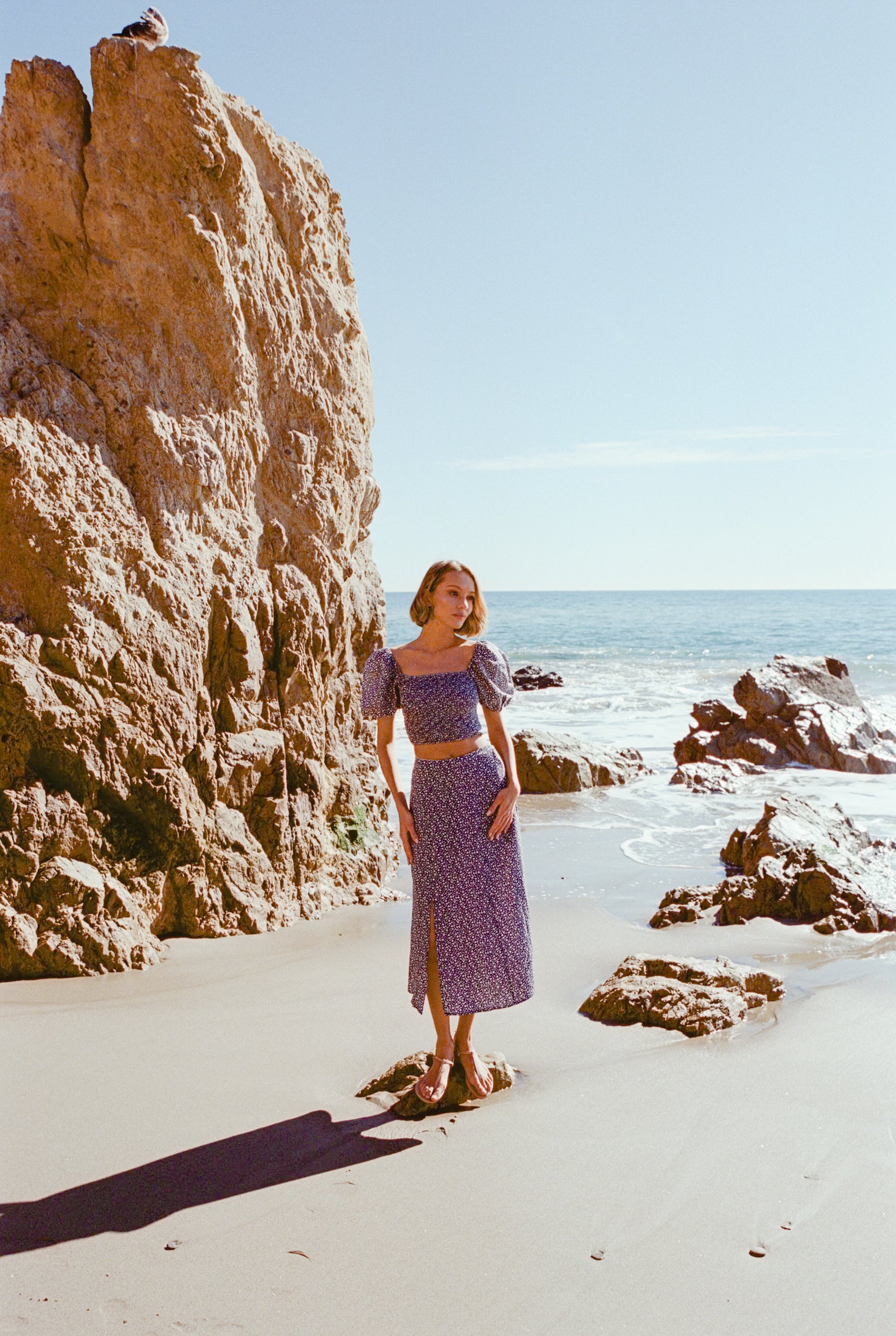 Cotton Blend Skirt with Slit in Moonlight Bloom