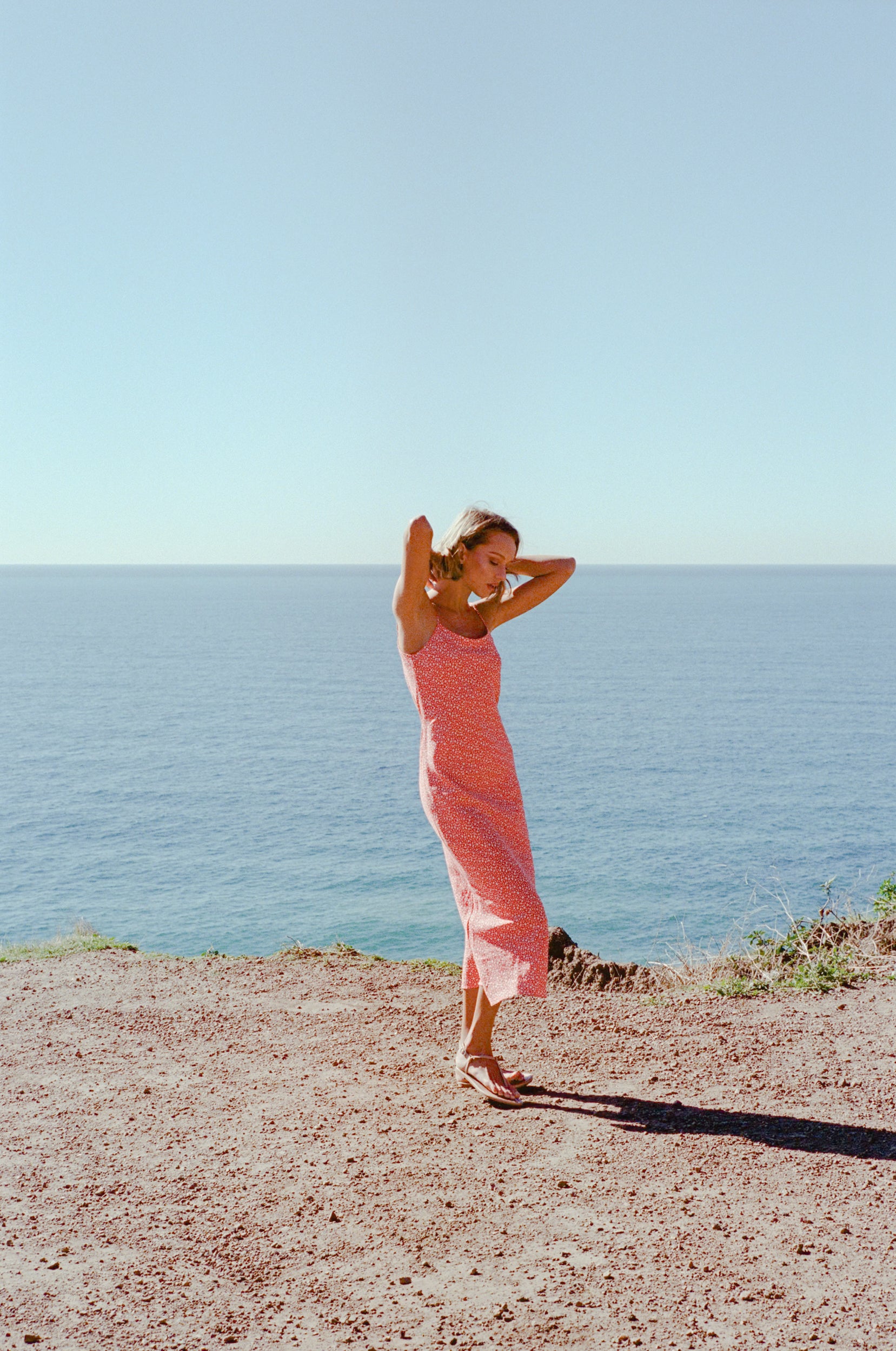 Classic Linen Cami Dress in Red Bloom