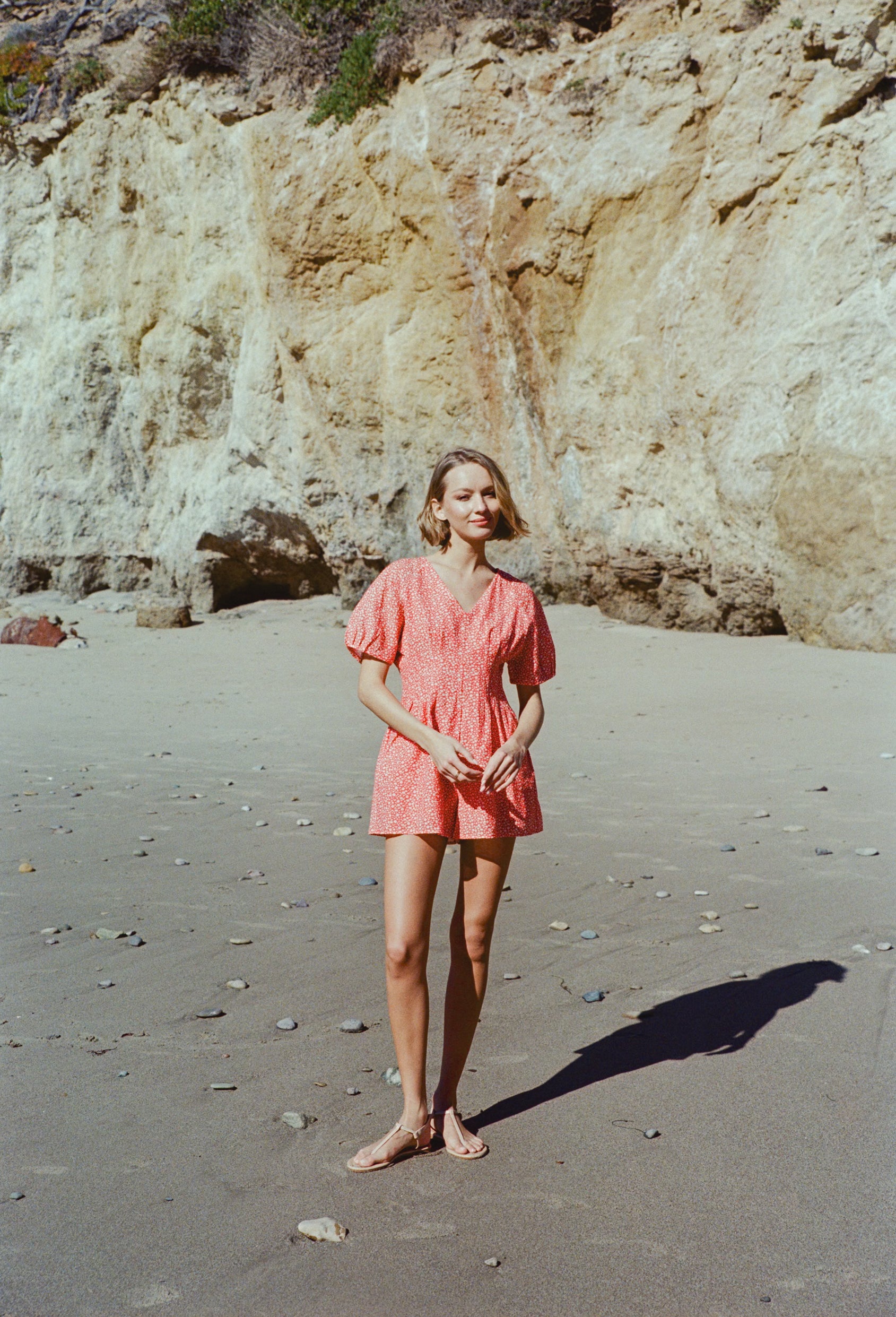 Pleated Waist Romper in Red Bloom