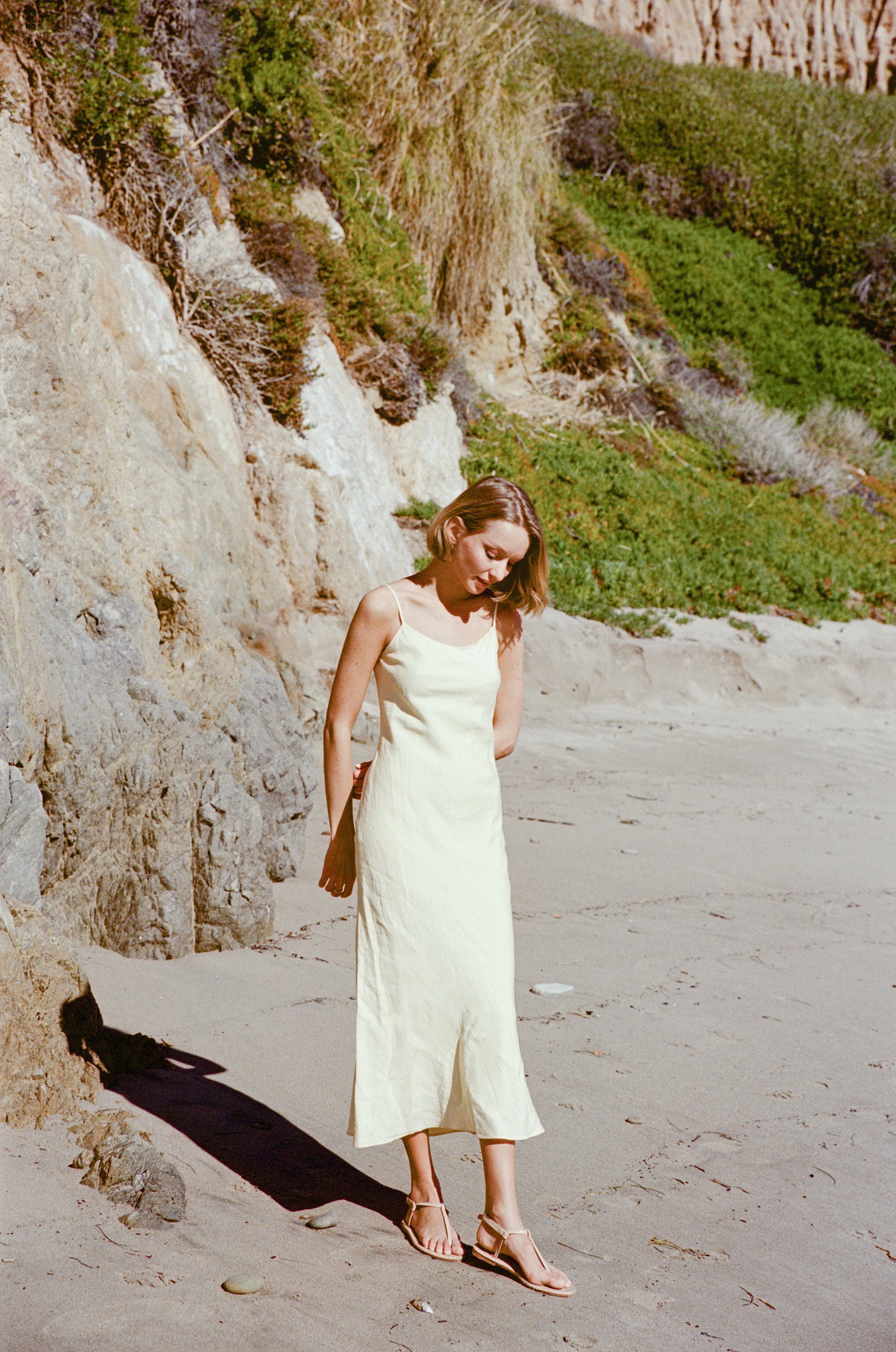 Linen Slip Dress in Pale Yellow