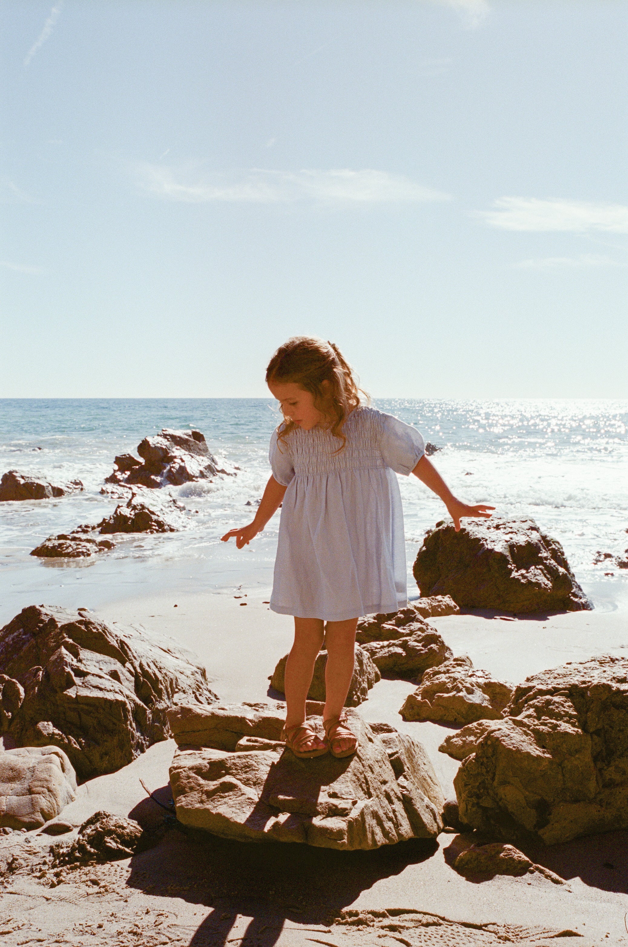 Mini Shirred Babydoll Dress in Mist Blue