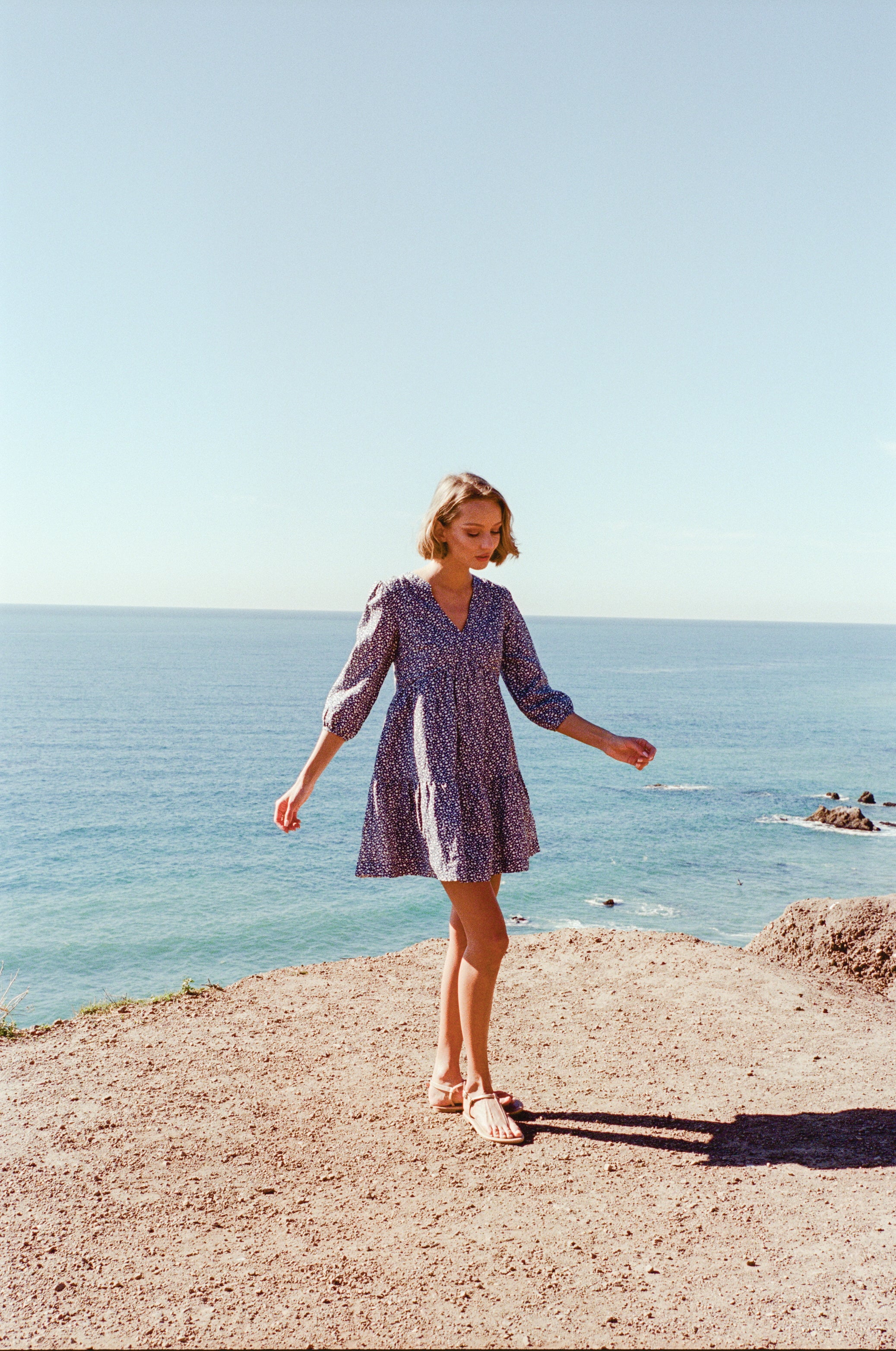 Linen Tiered Dress in Moonlight Bloom