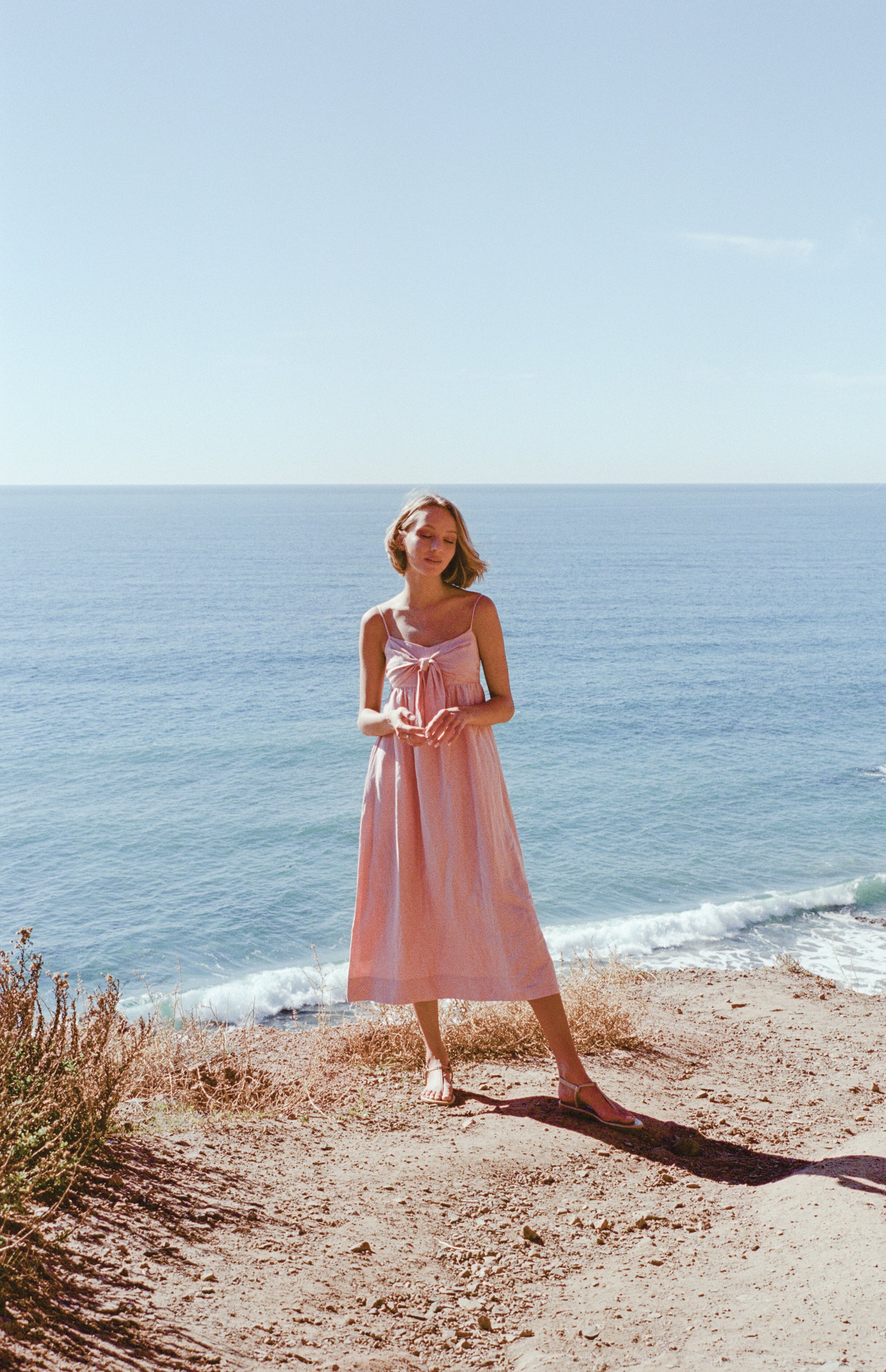 Tie Front Bustier Midi Dress in Petal Pink