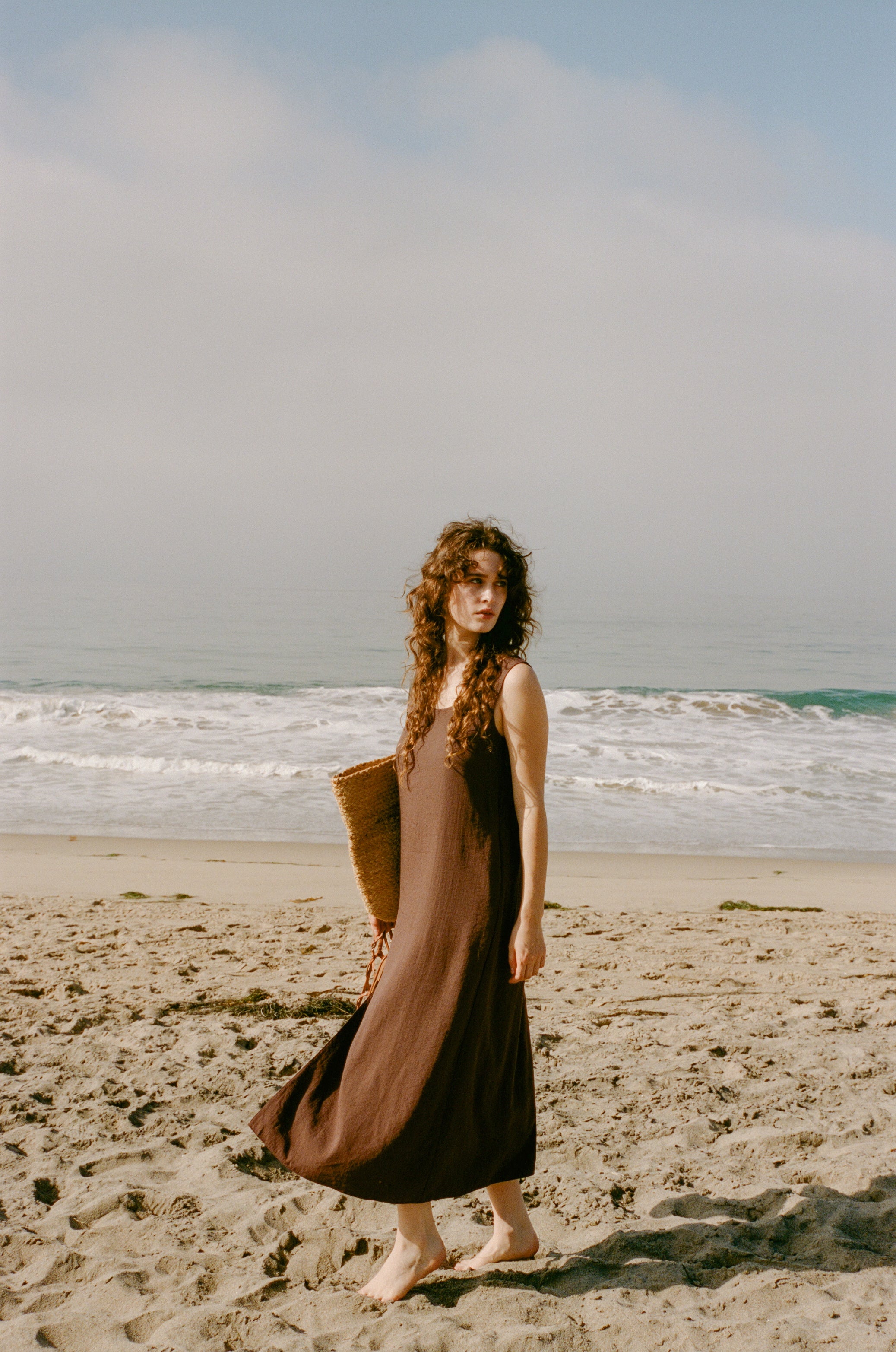 Relaxed Sleeveless Scoop Neck Dress in Soil