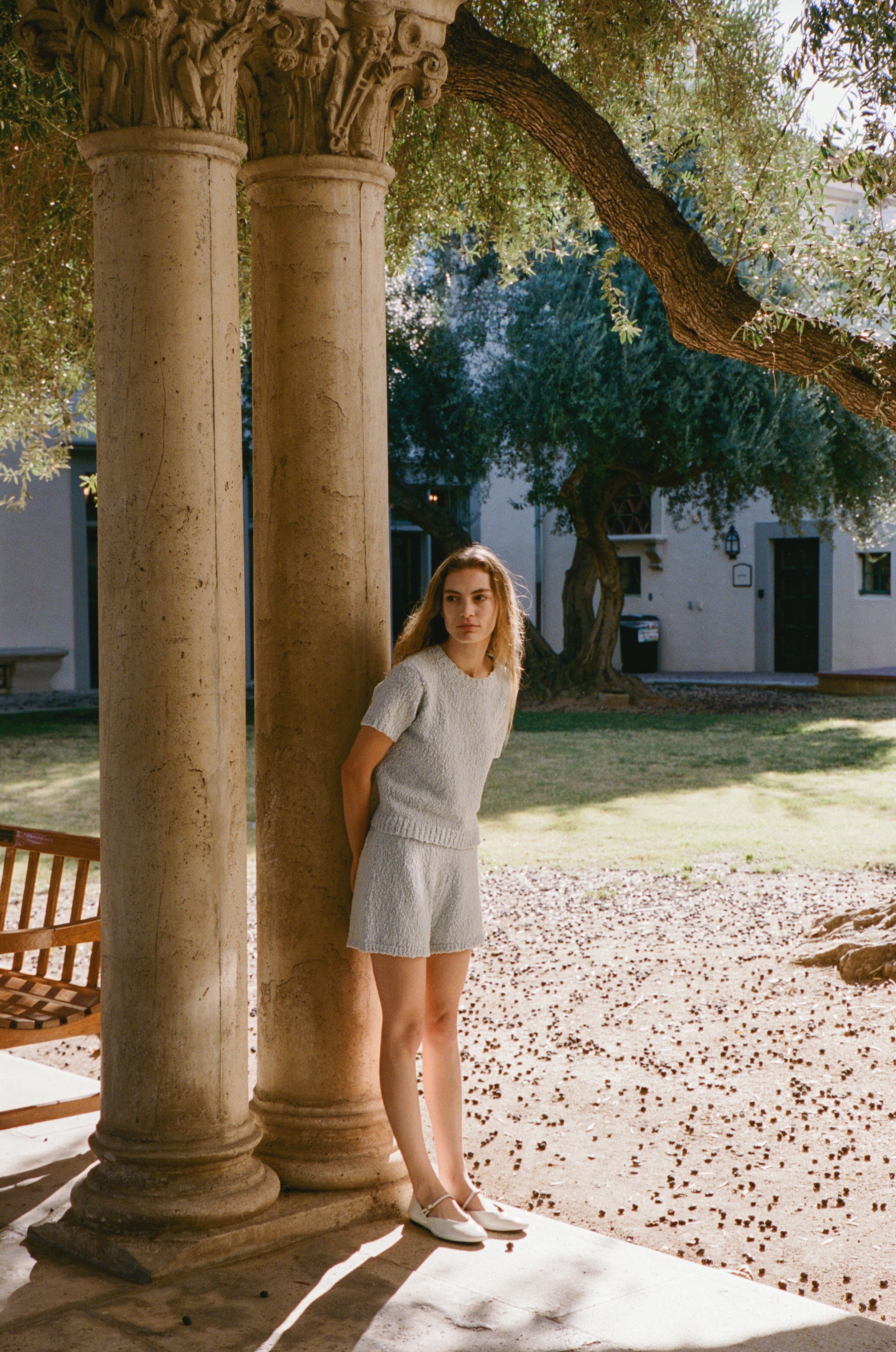 Textured Knit Shorts in Skylight