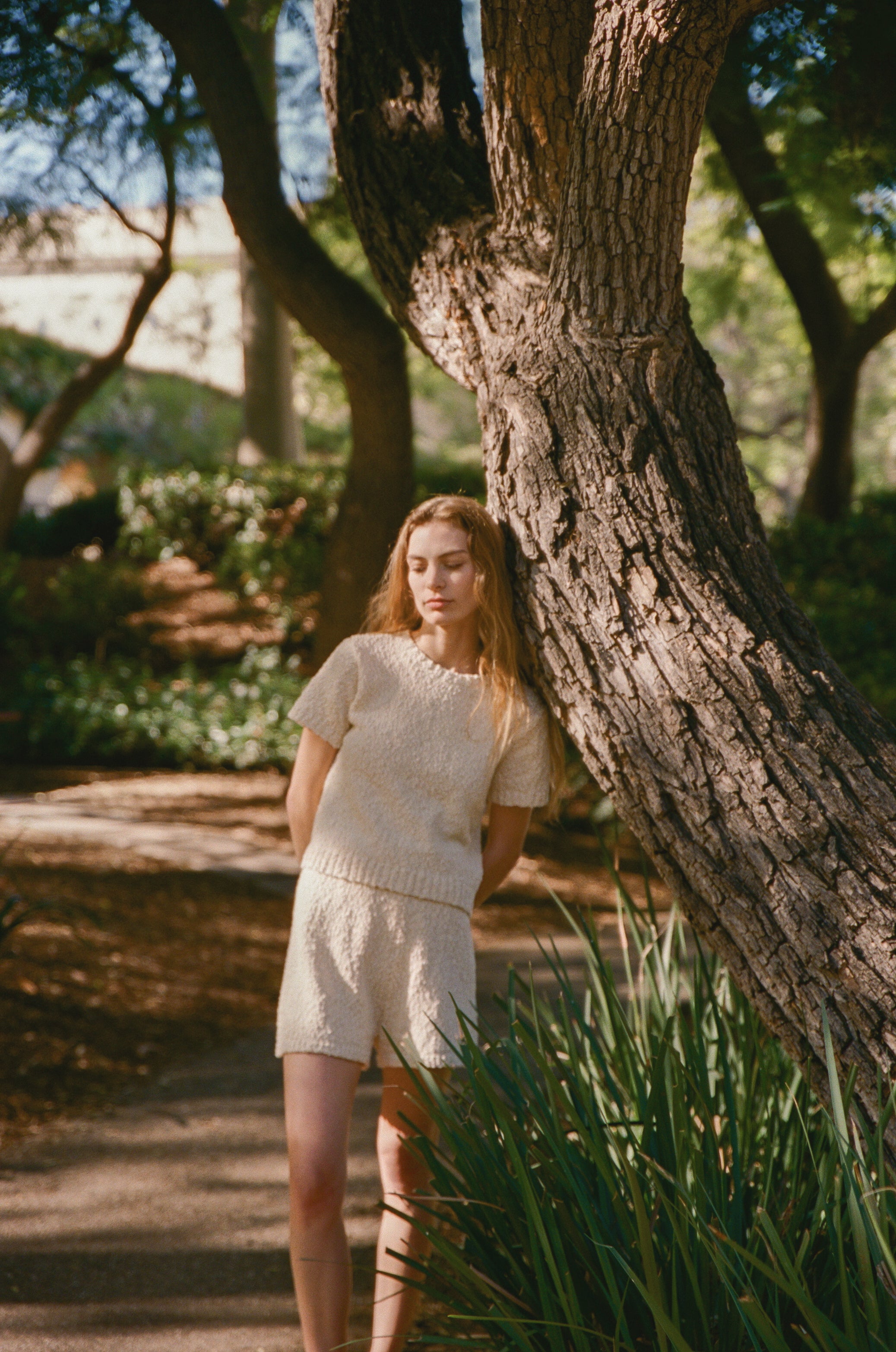 Textured Knit Shorts in Natural