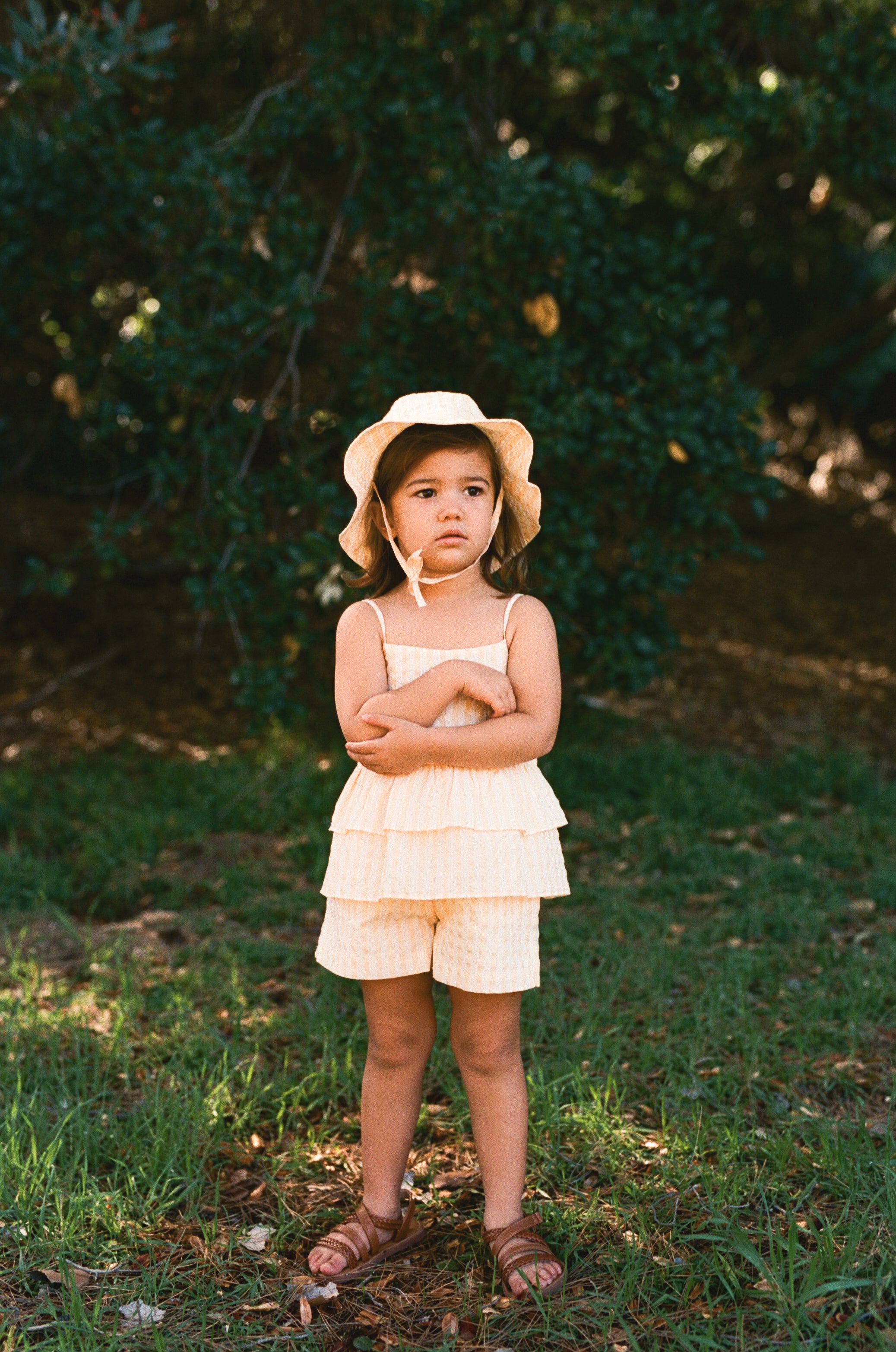 Mini Bucket Hat in Stripe Yellow