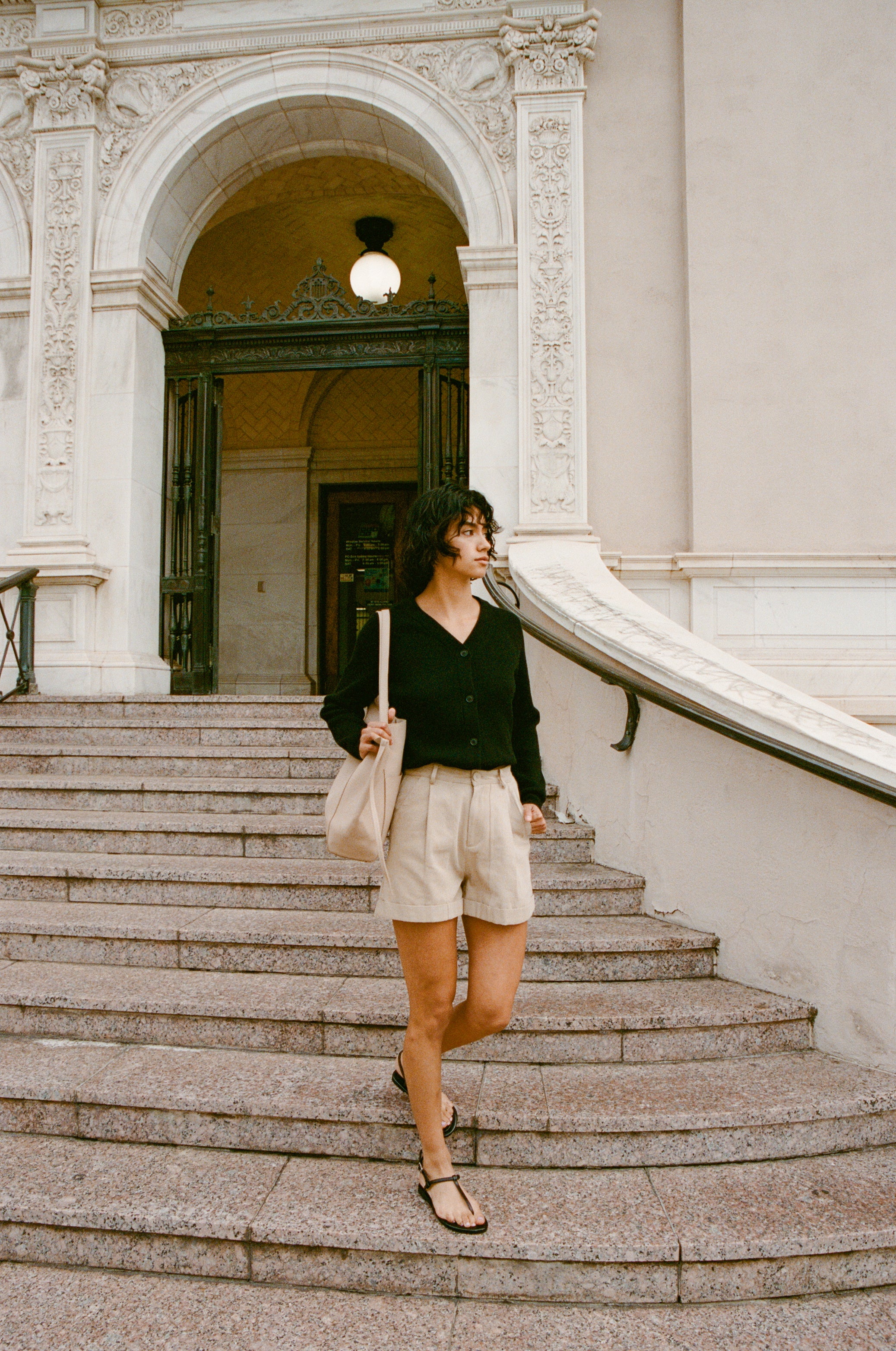 High Waisted Relaxed Shorts in Stone