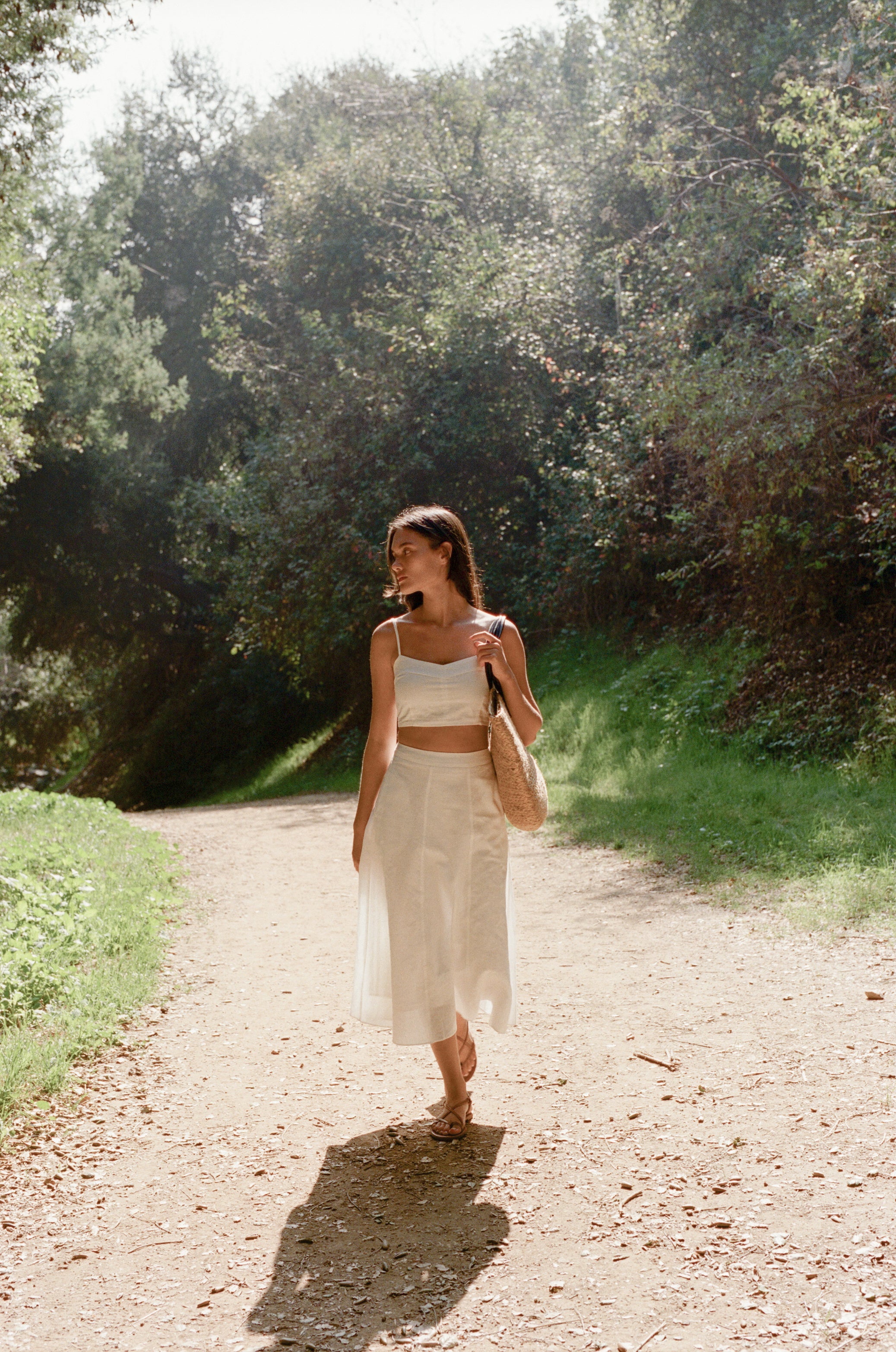 Linen Flared Midi Skirt in White