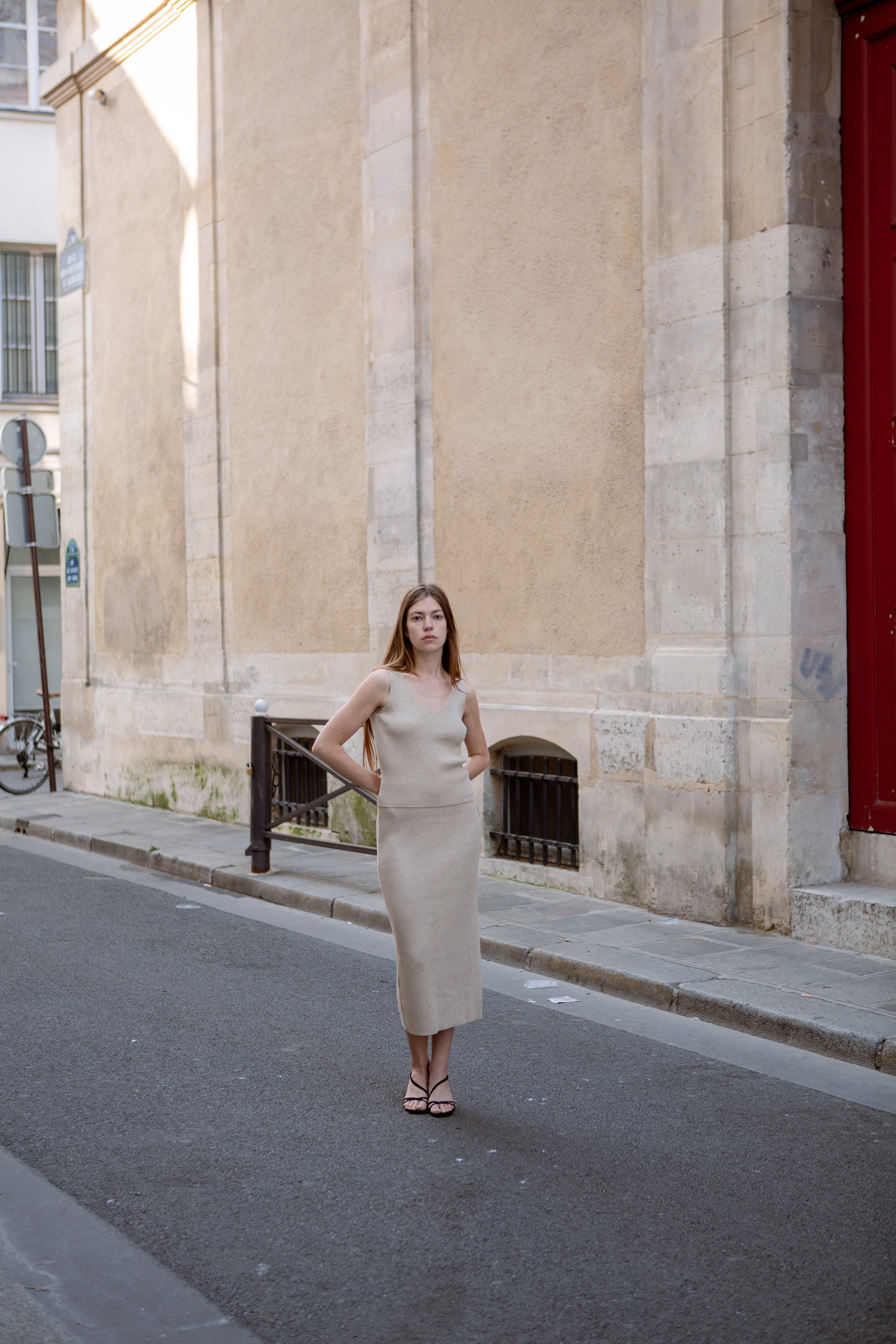 Knit Midi Skirt in Oat