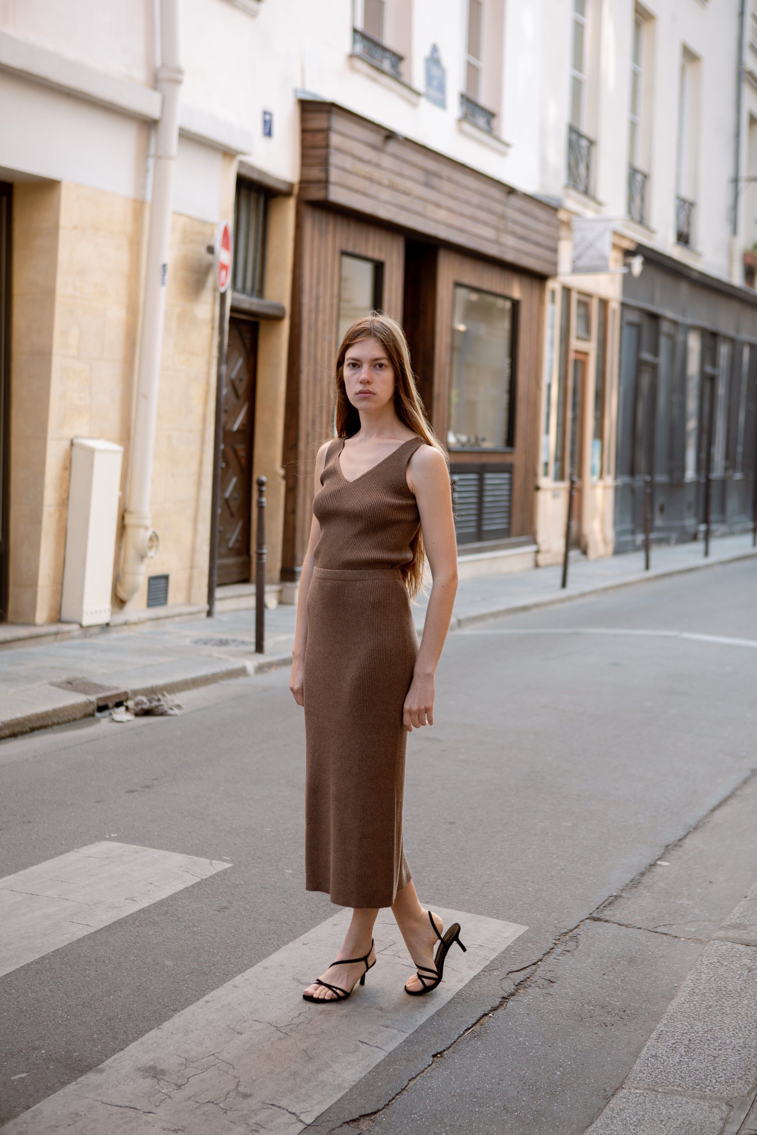 Knit Midi Skirt in Soil