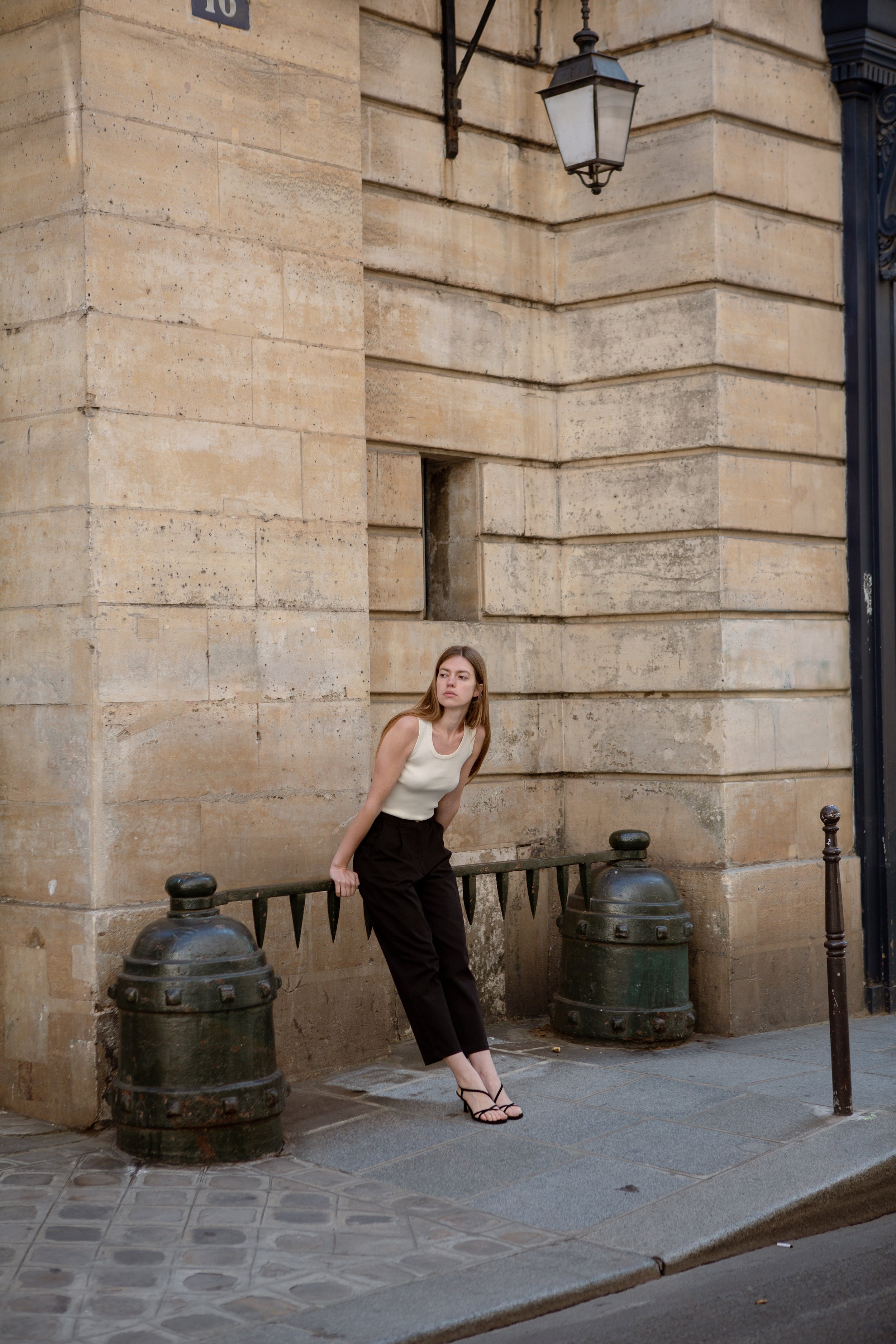 Round Neck Knit Tank in Bone