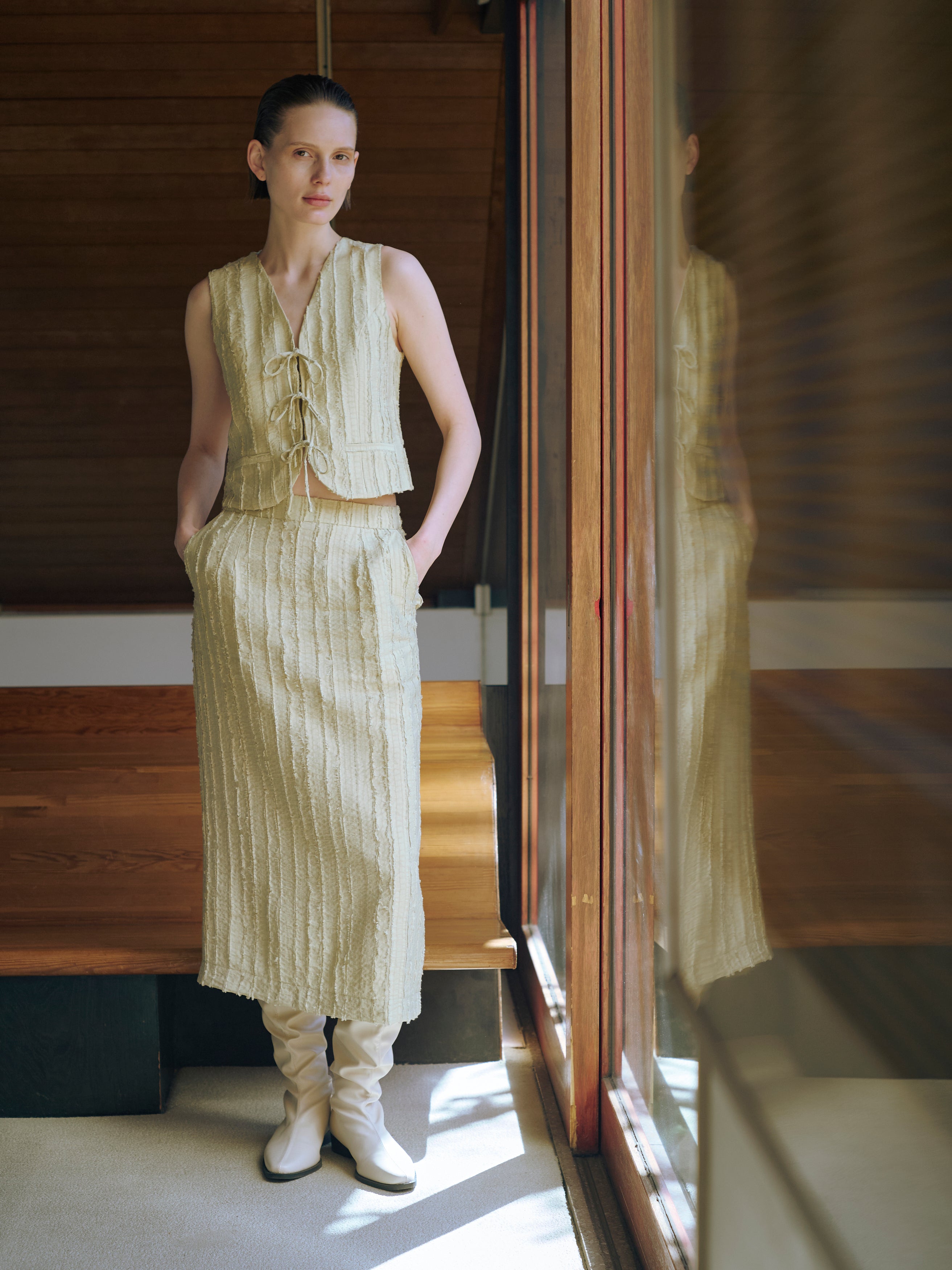Soft Textured Straight Skirt in Sage