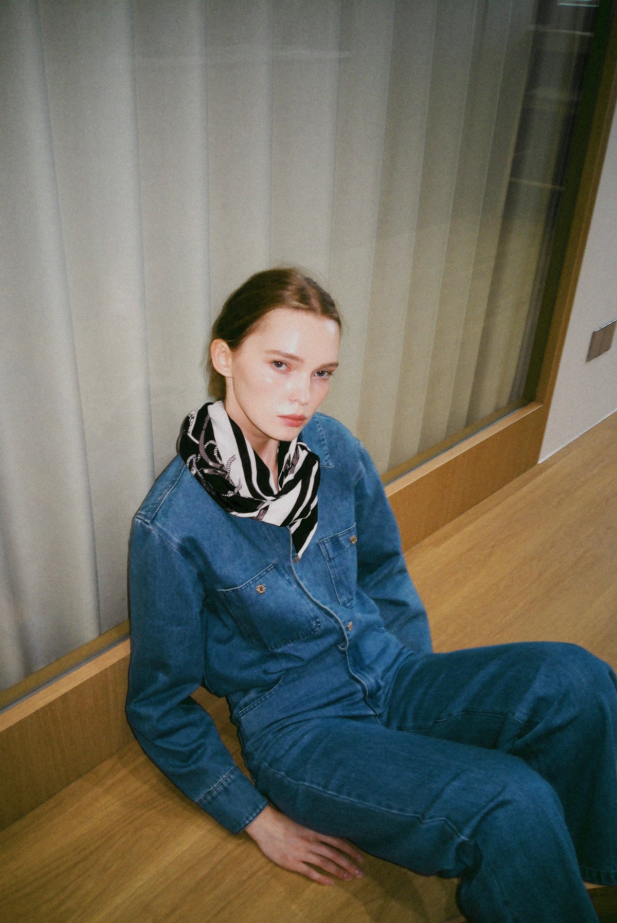 Denim Long Sleeve Overshirt in Mid Blue Wash