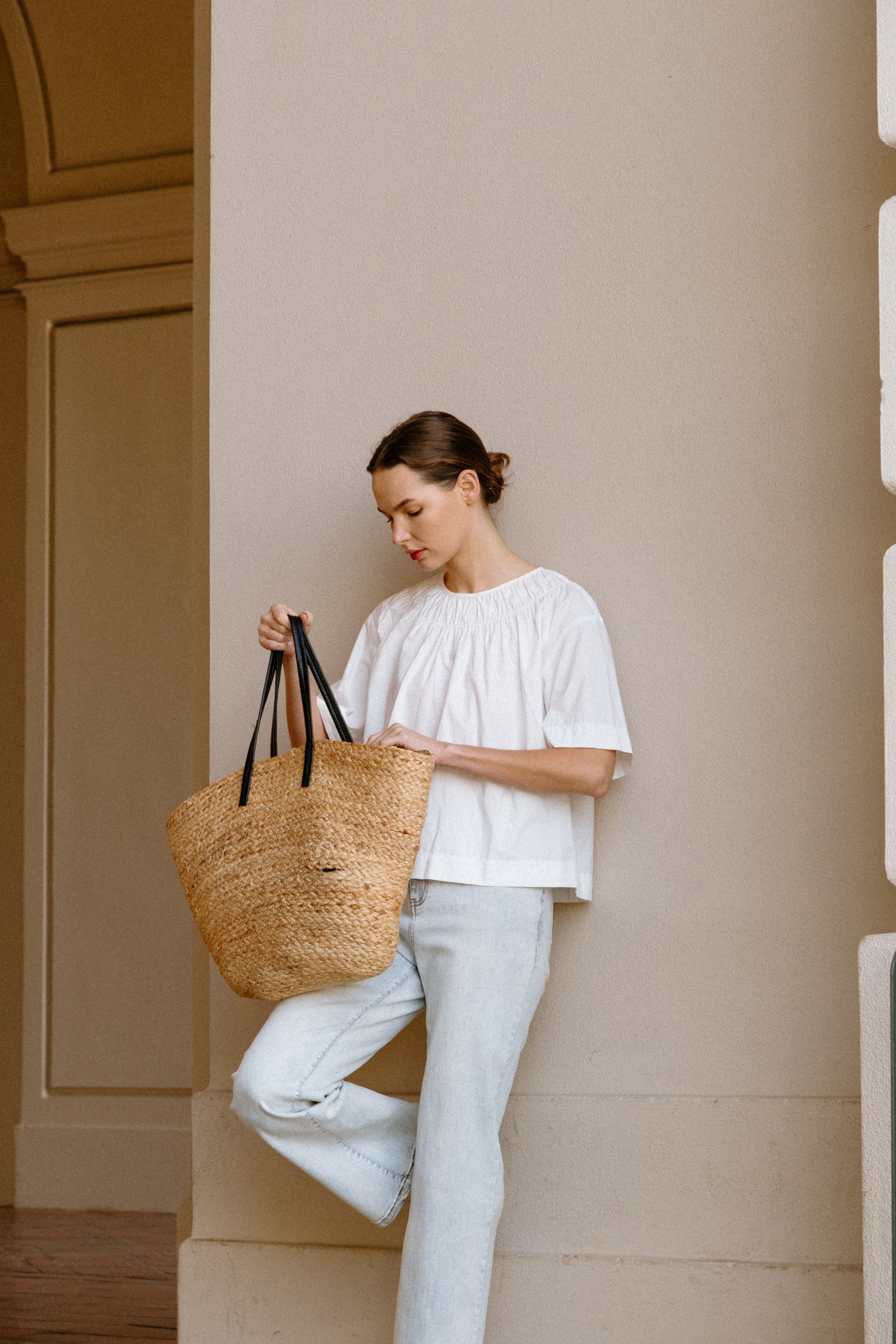 Gathered Neckline Blouse in White