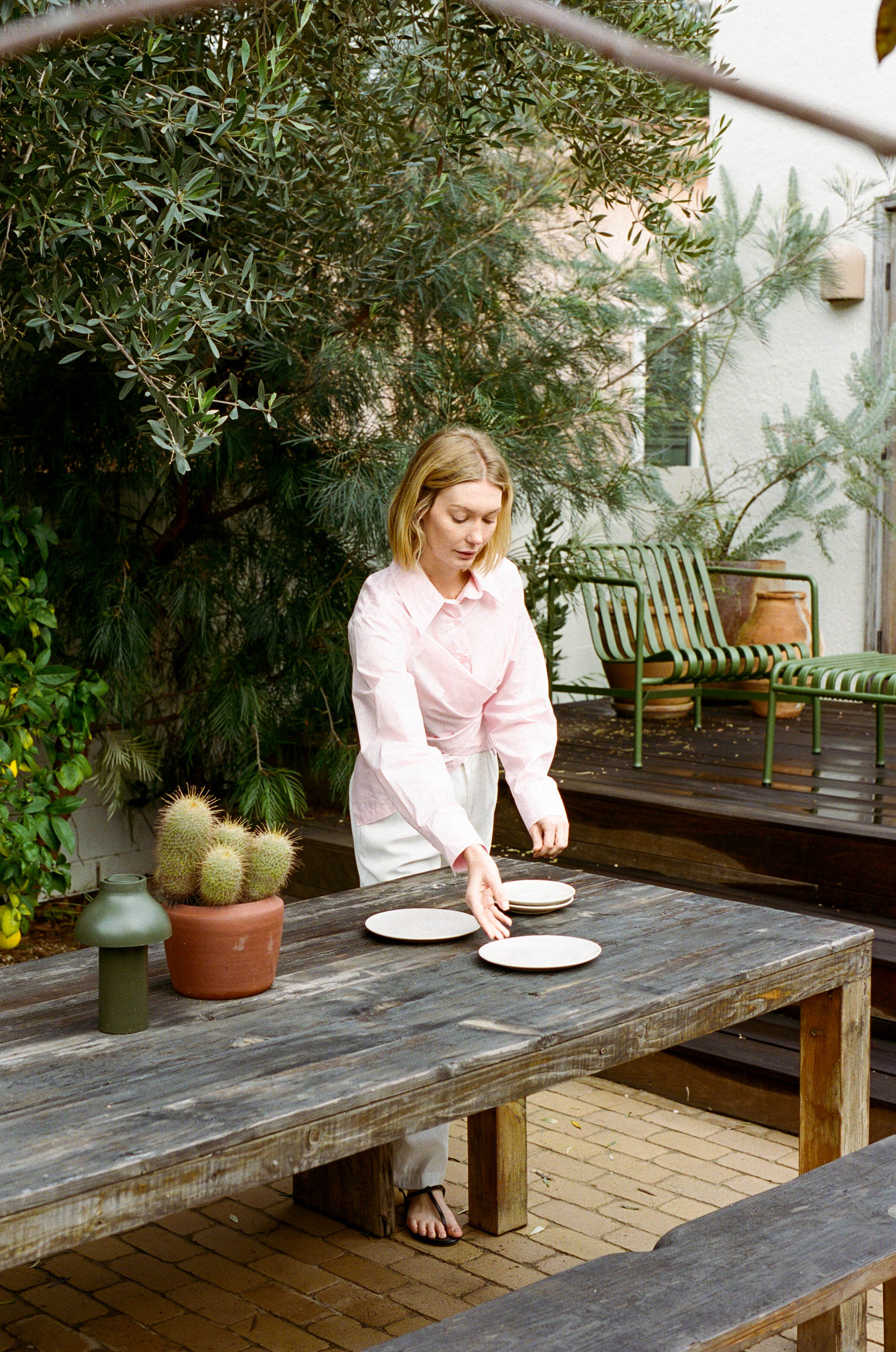 Two-Way Cotton Shirt in Pink