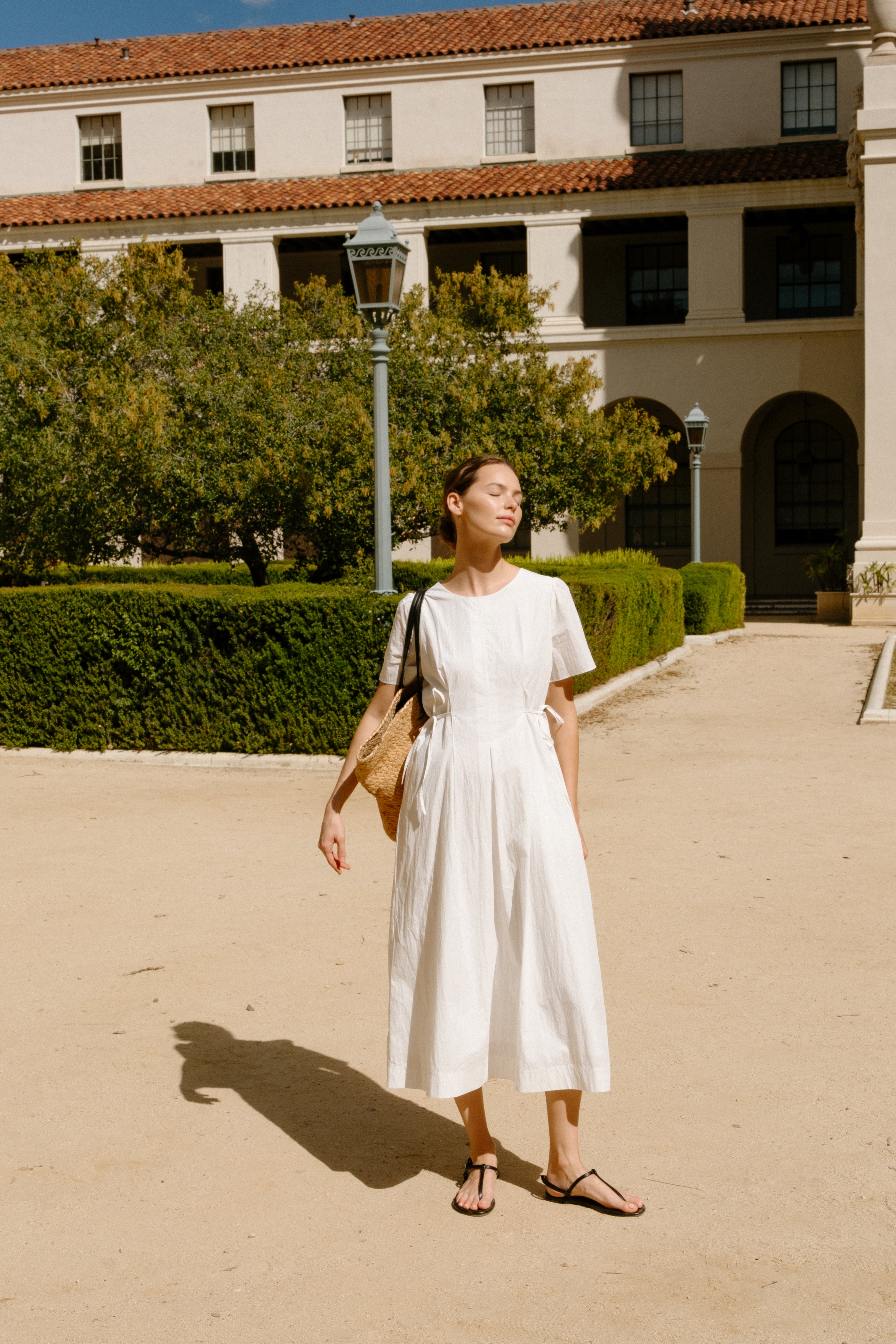 Tie Waist Dress in White