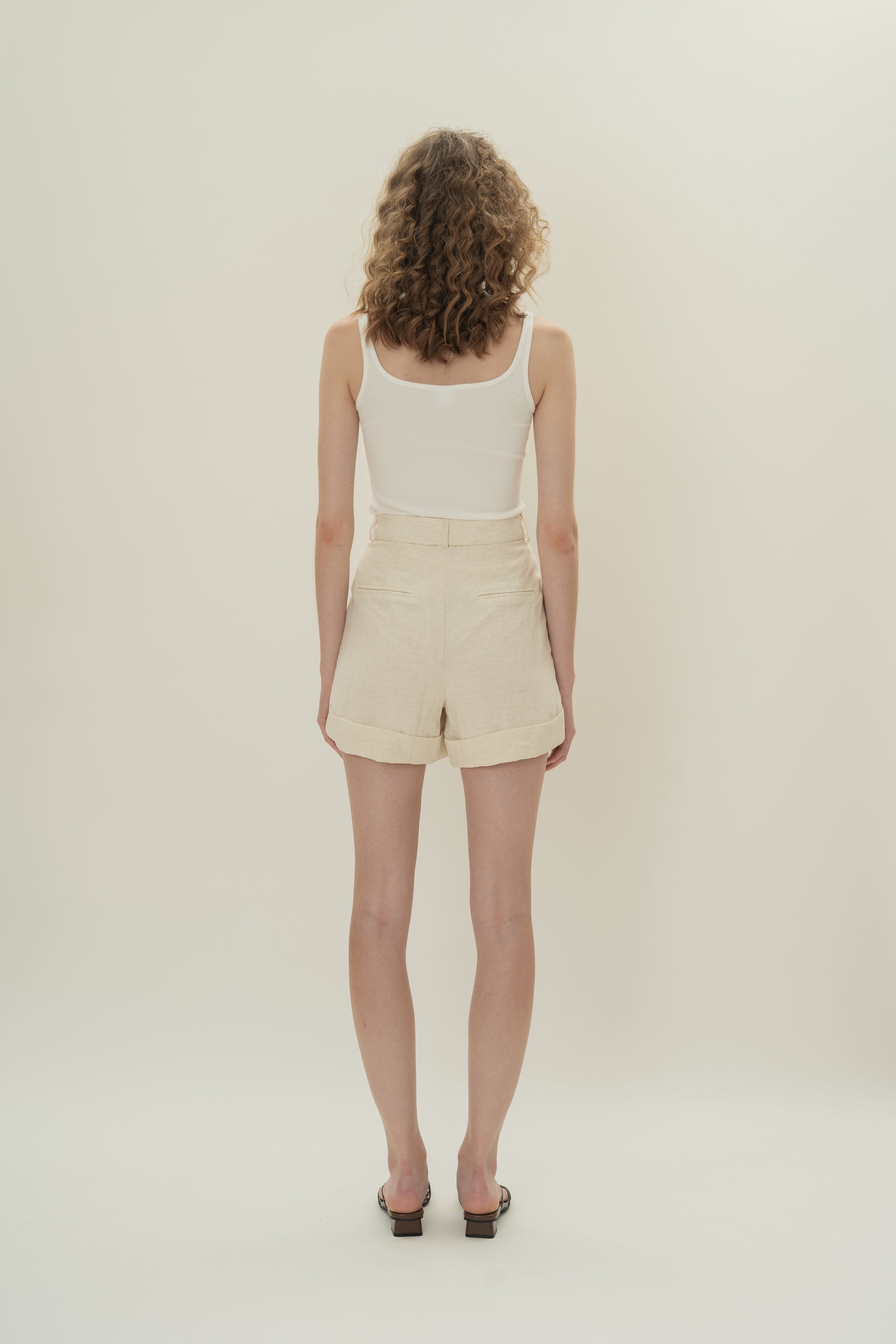 Belted Pleated Shorts in White