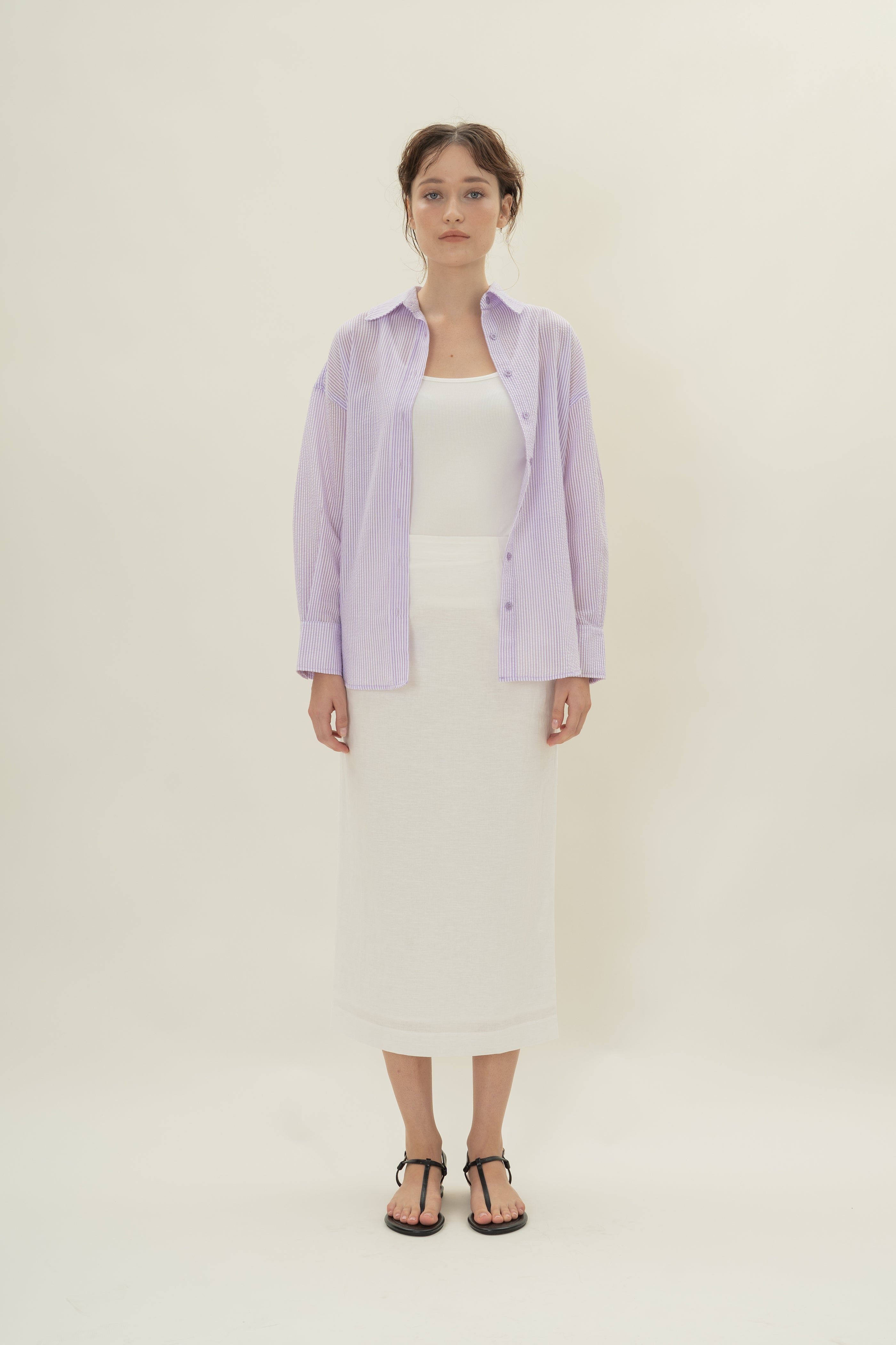 Cruise Long Sleeved Shirt in Seersucker Orchid Stripes