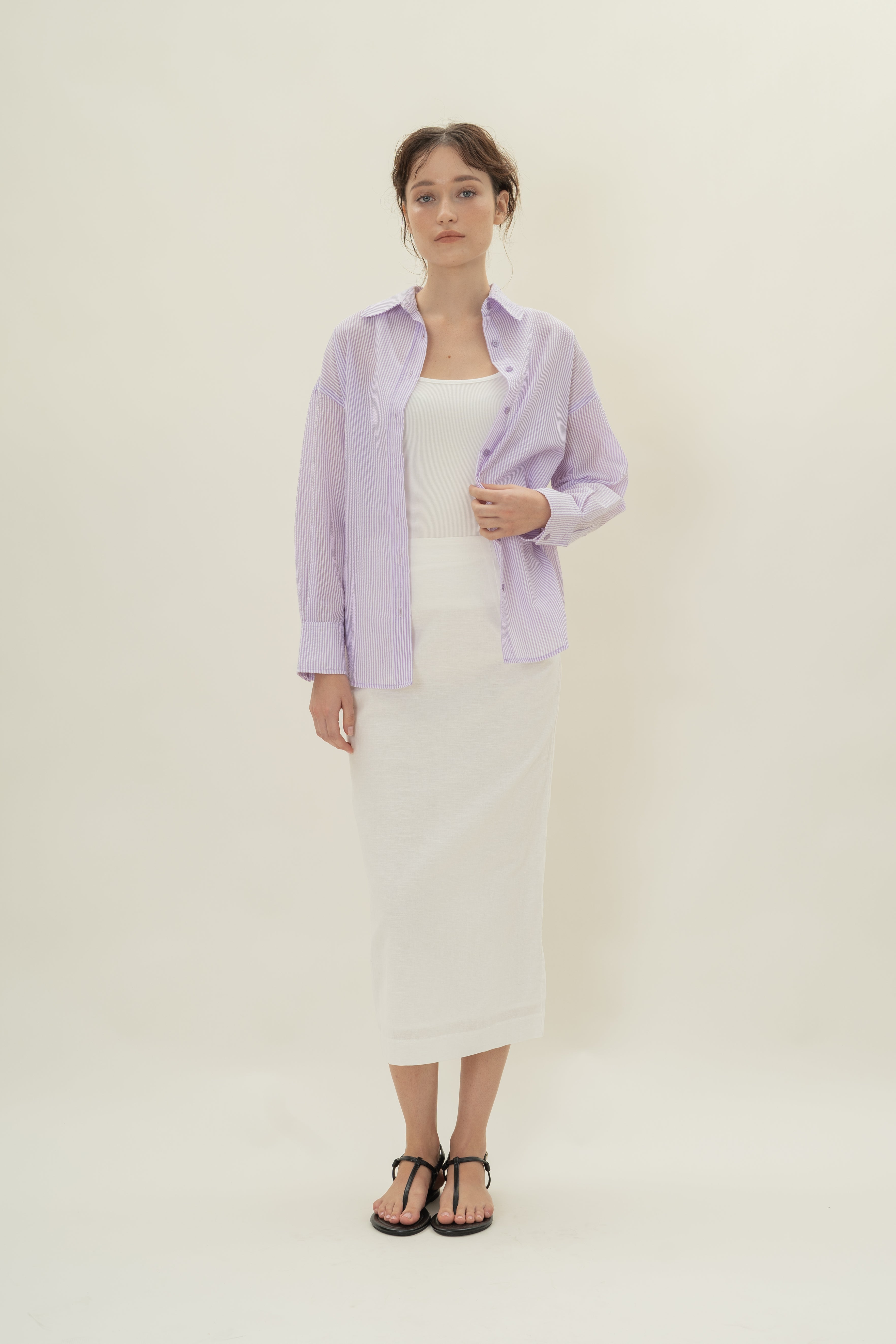 Cruise Long Sleeved Shirt in Seersucker Orchid Stripes