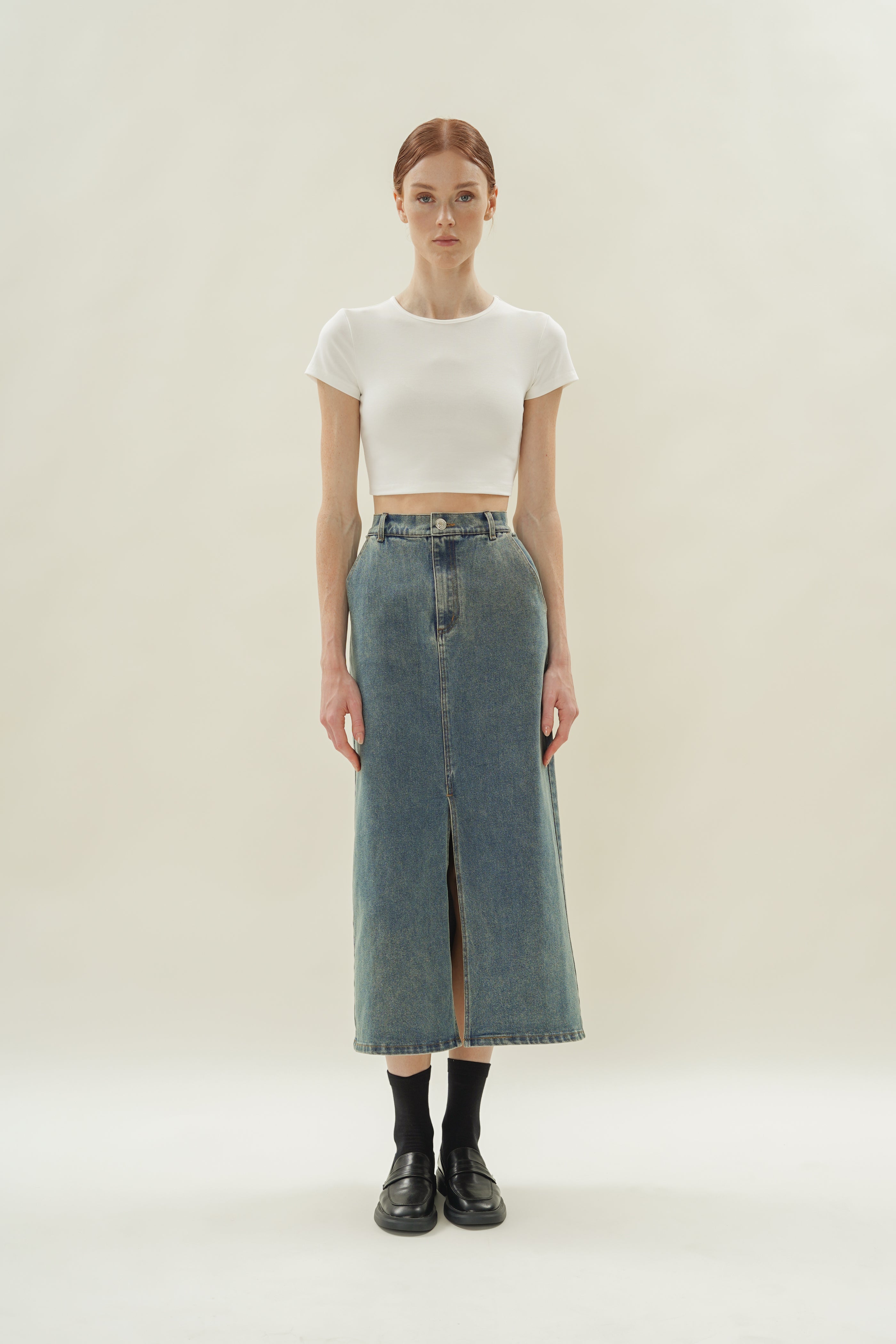Stretch Cropped Mini Baby Tee in White
