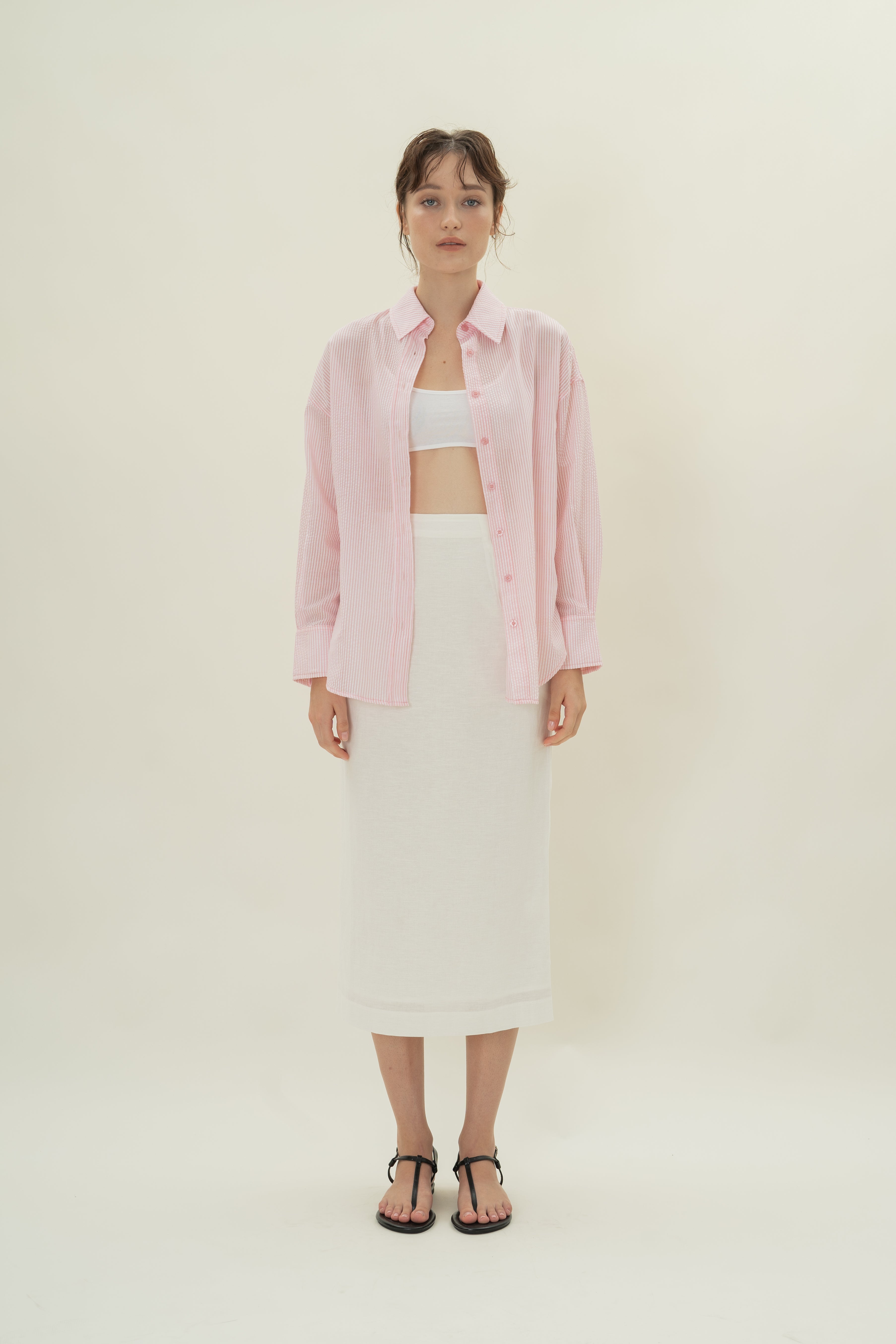 Cruise Long Sleeved Shirt in Seersucker Pink Stripes