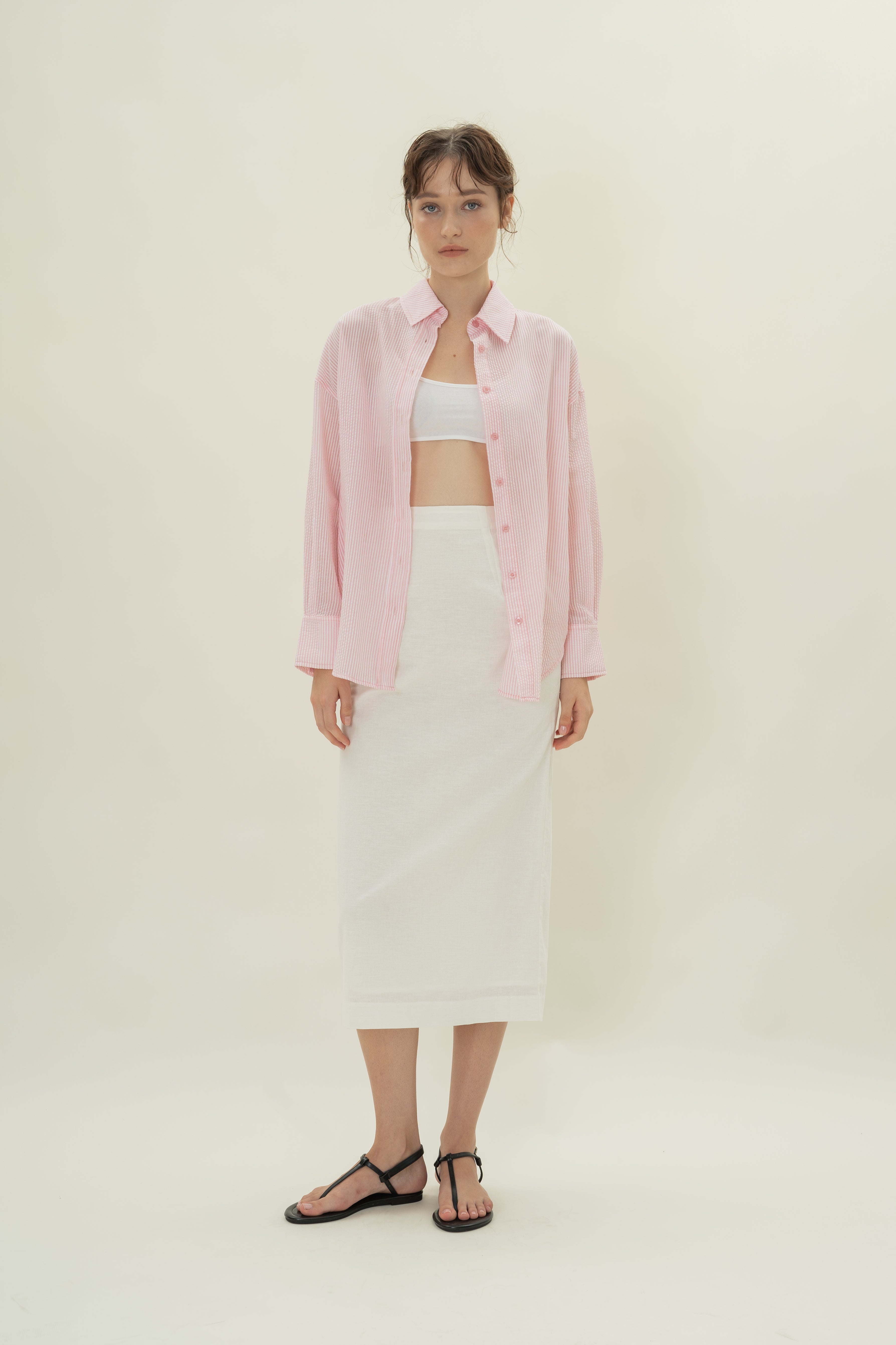 Cruise Long Sleeved Shirt in Seersucker Pink Stripes