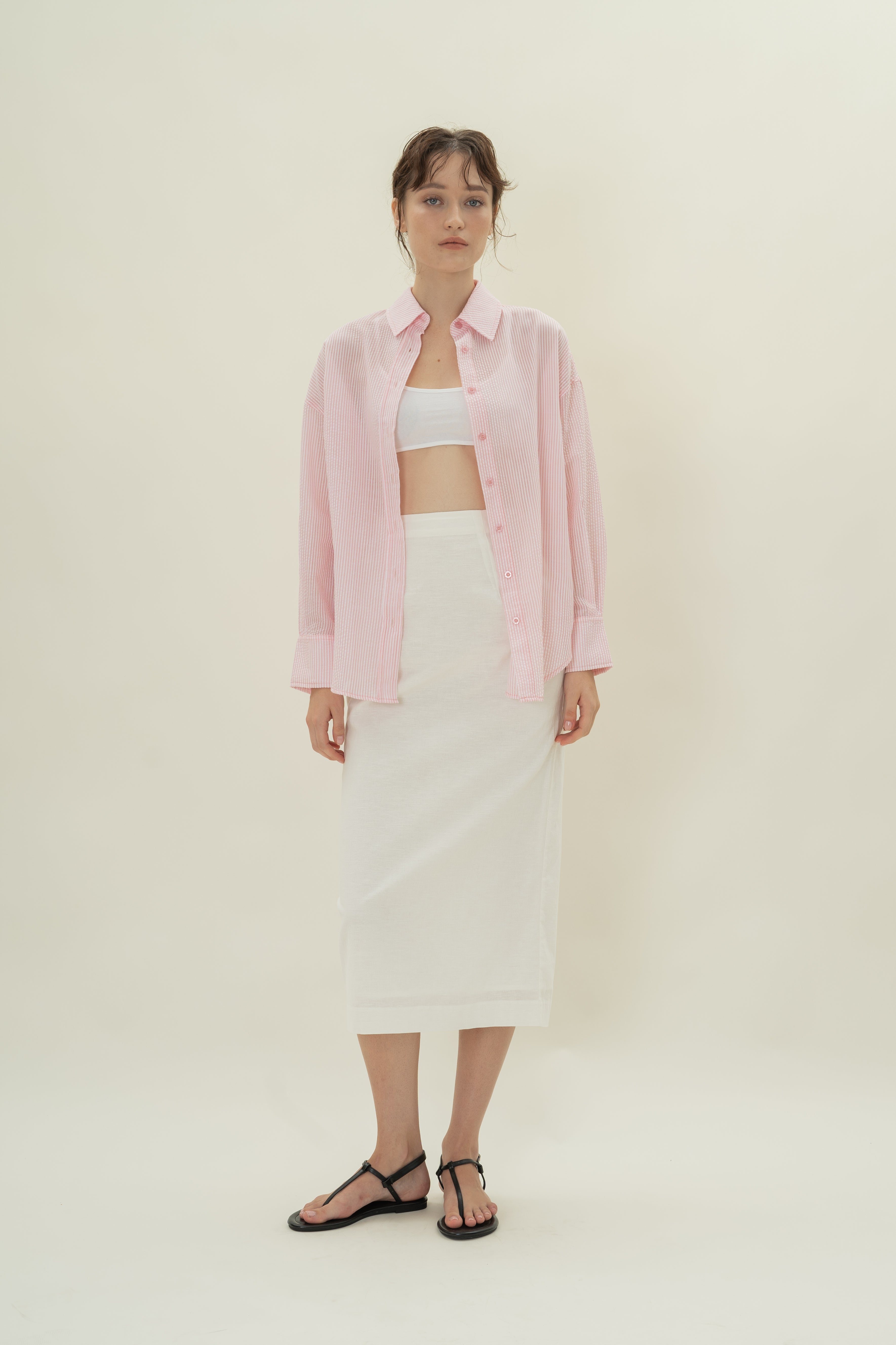 Cruise Long Sleeved Shirt in Seersucker Pink Stripes