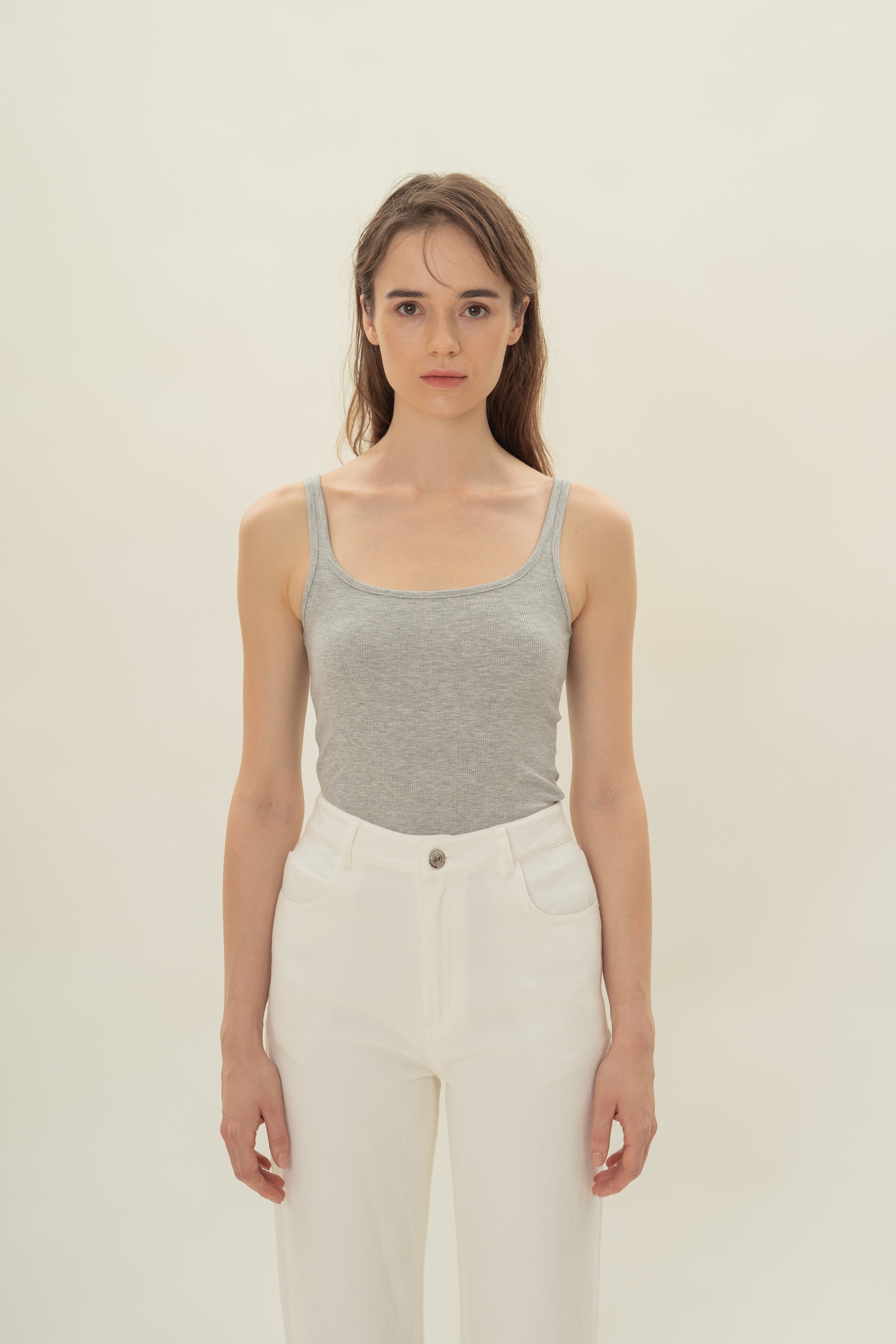 Soft Ribbed Tank Top in Heather Grey