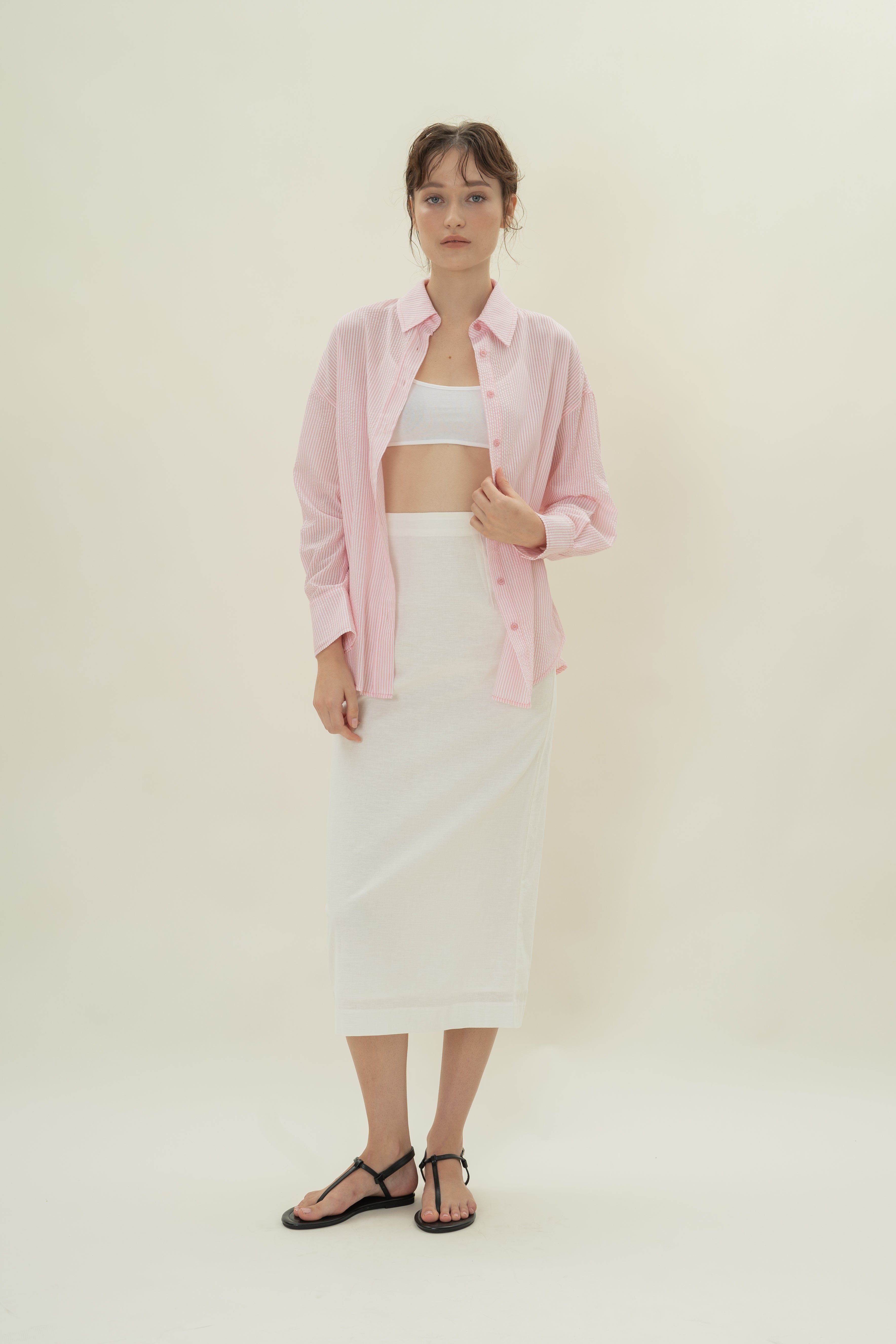 Cruise Long Sleeved Shirt in Seersucker Pink Stripes