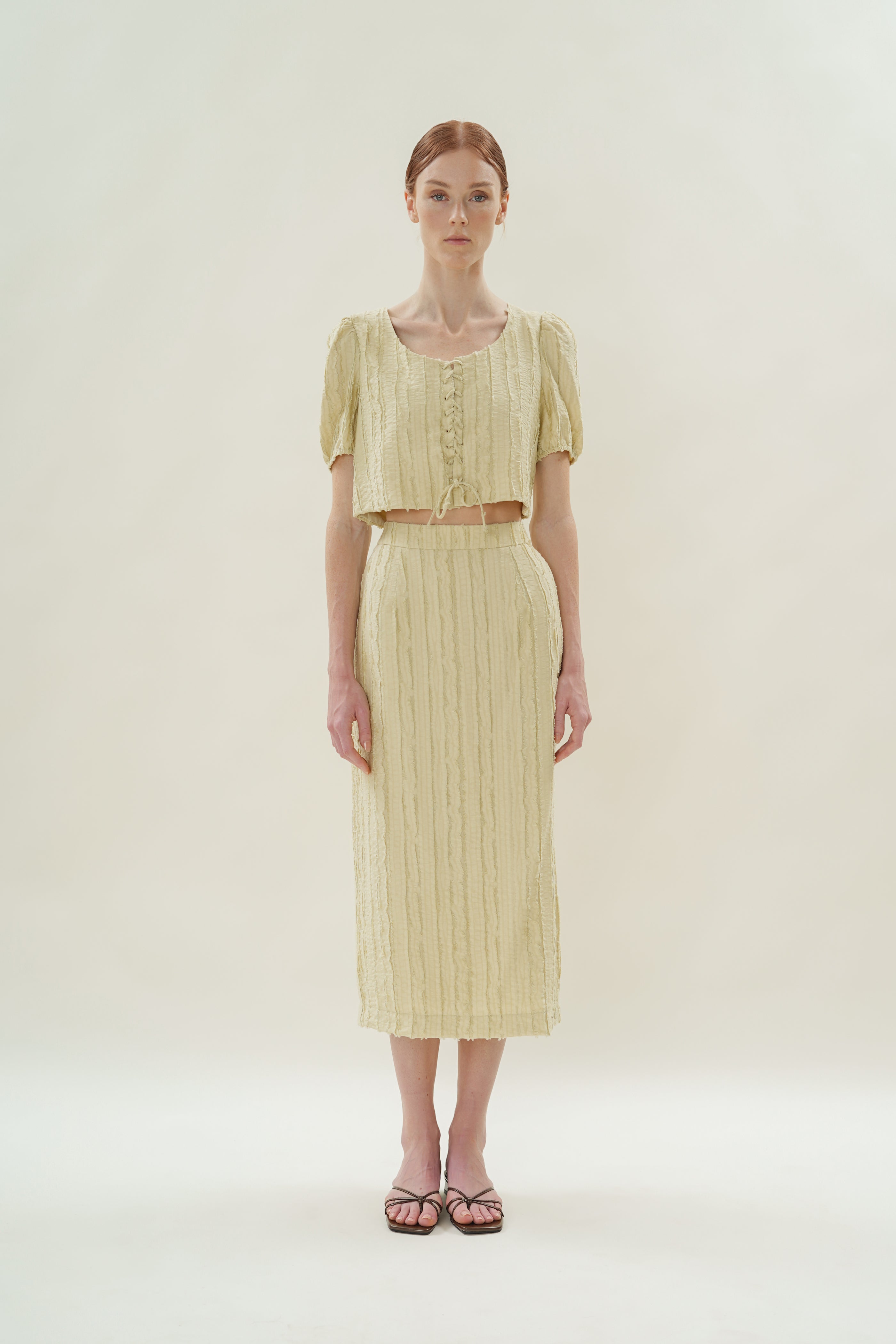Soft Textured Tie-Detailed Top in Sage