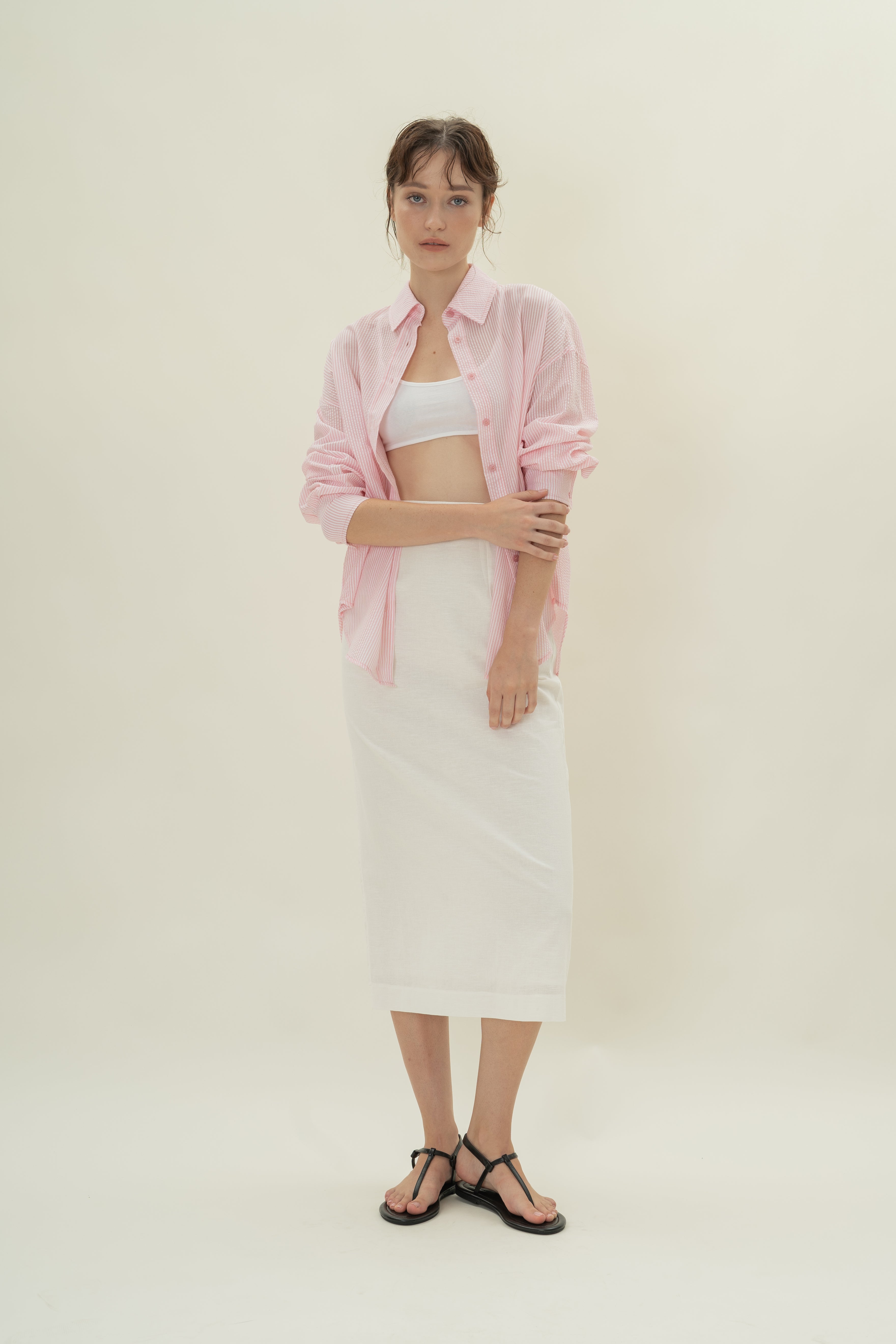 Cruise Long Sleeved Shirt in Seersucker Pink Stripes