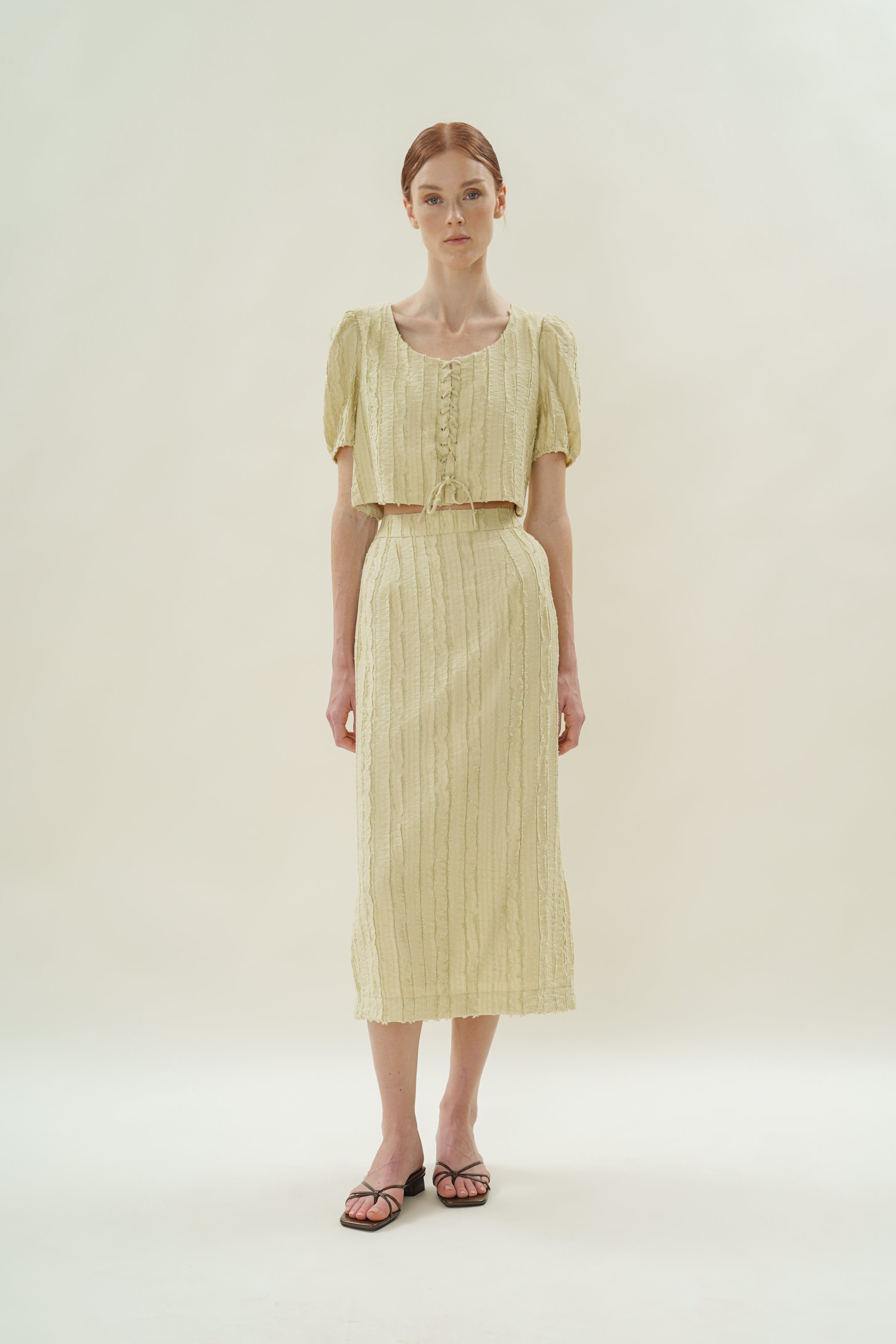 Soft Textured Tie-Detailed Top in Sage