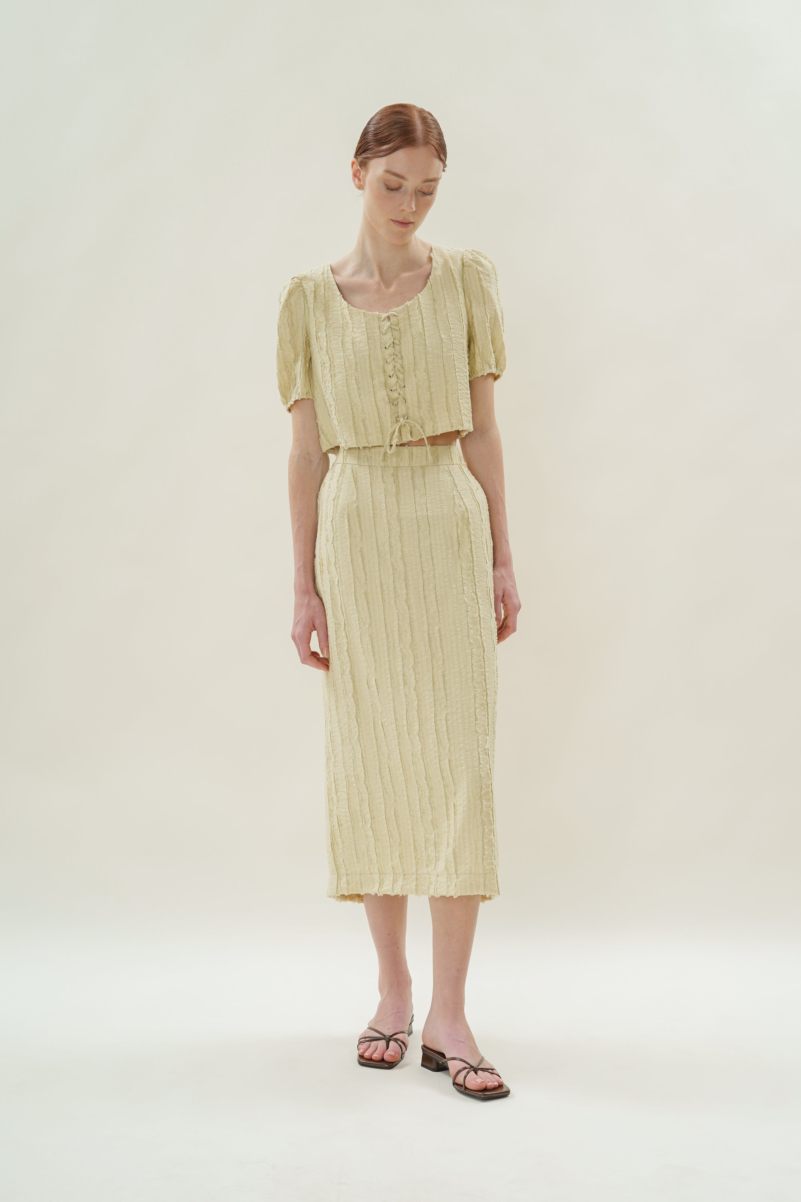 Soft Textured Tie-Detailed Top in Sage