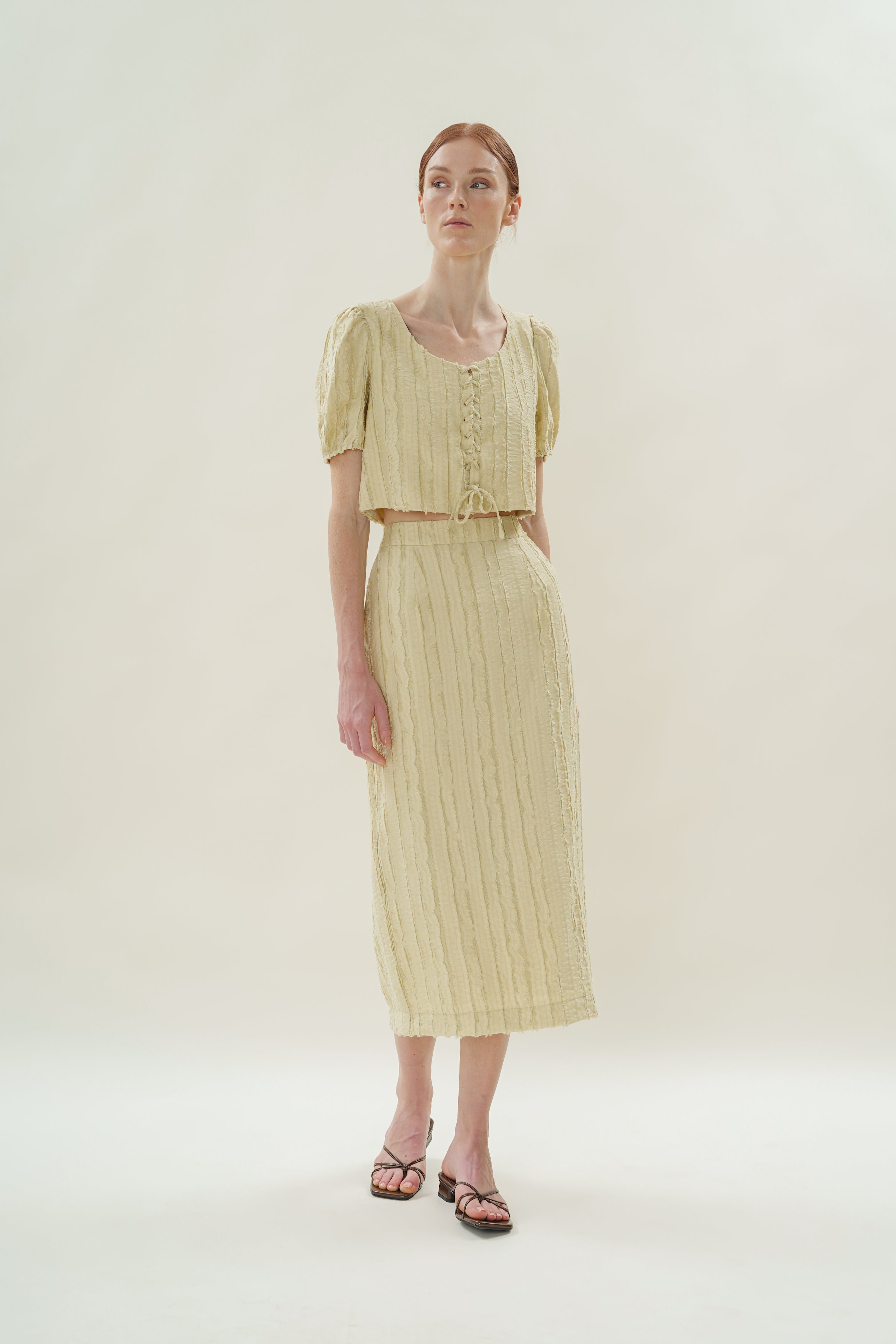 Soft Textured Tie-Detailed Top in Sage