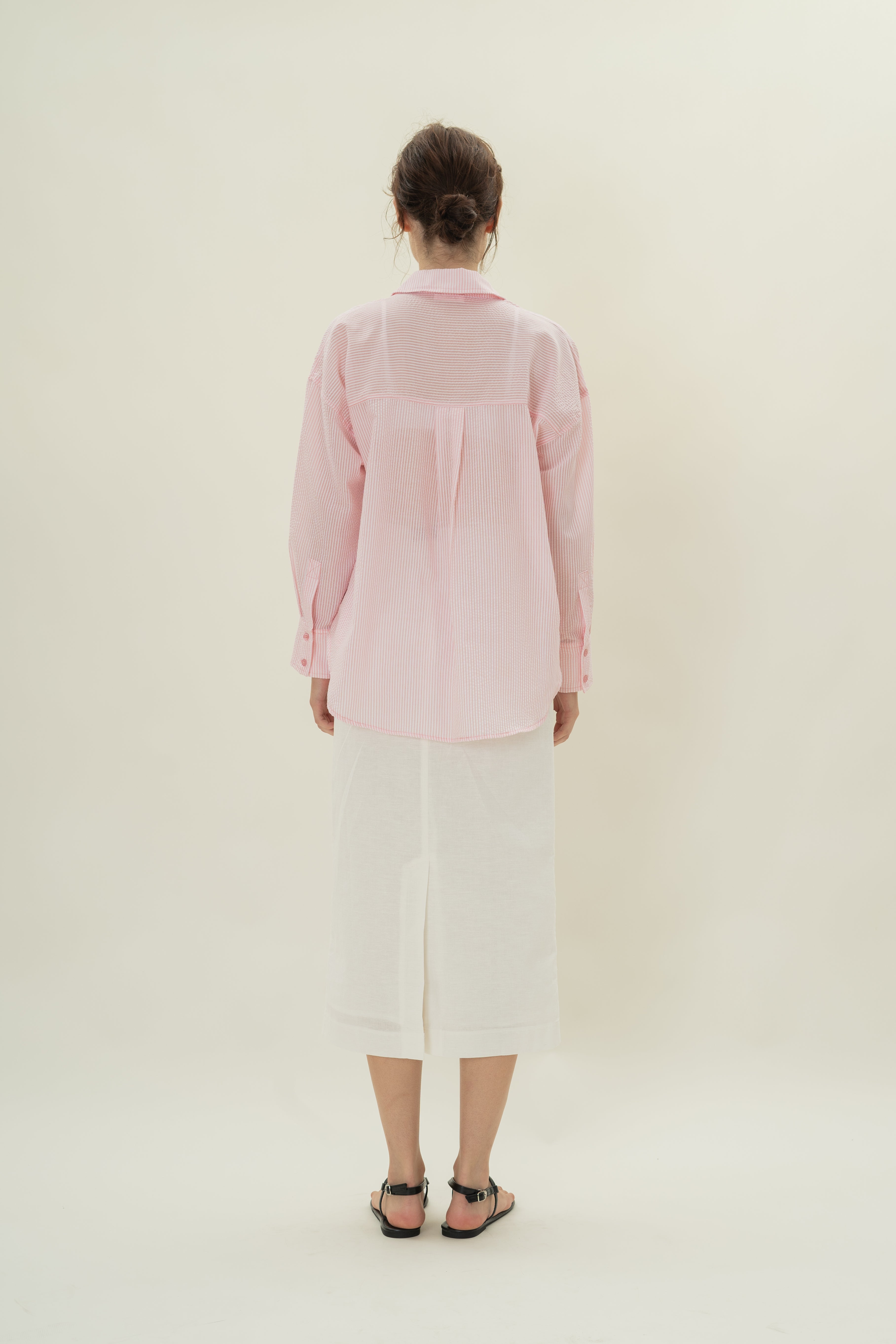 Cruise Long Sleeved Shirt in Seersucker Pink Stripes