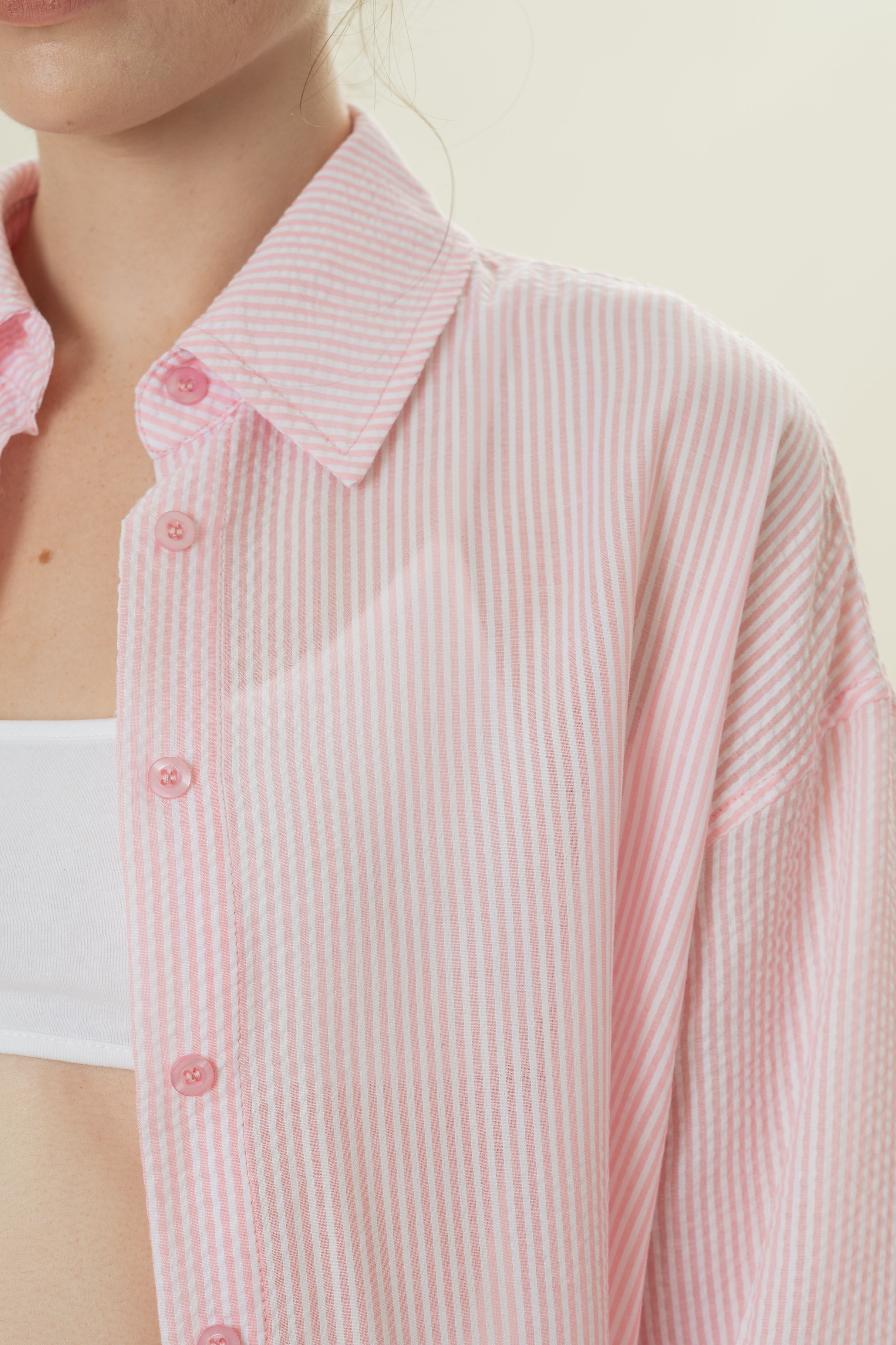 Cruise Long Sleeved Shirt in Seersucker Pink Stripes