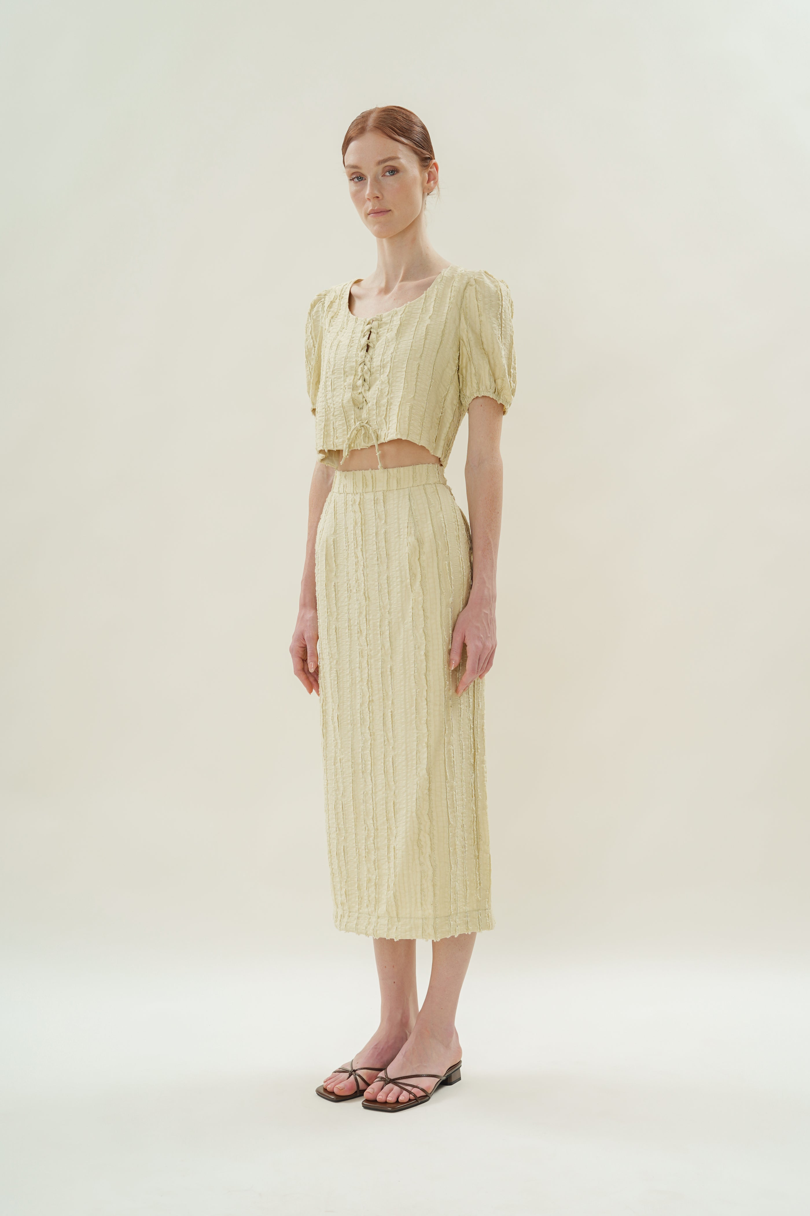 Soft Textured Tie-Detailed Top in Sage