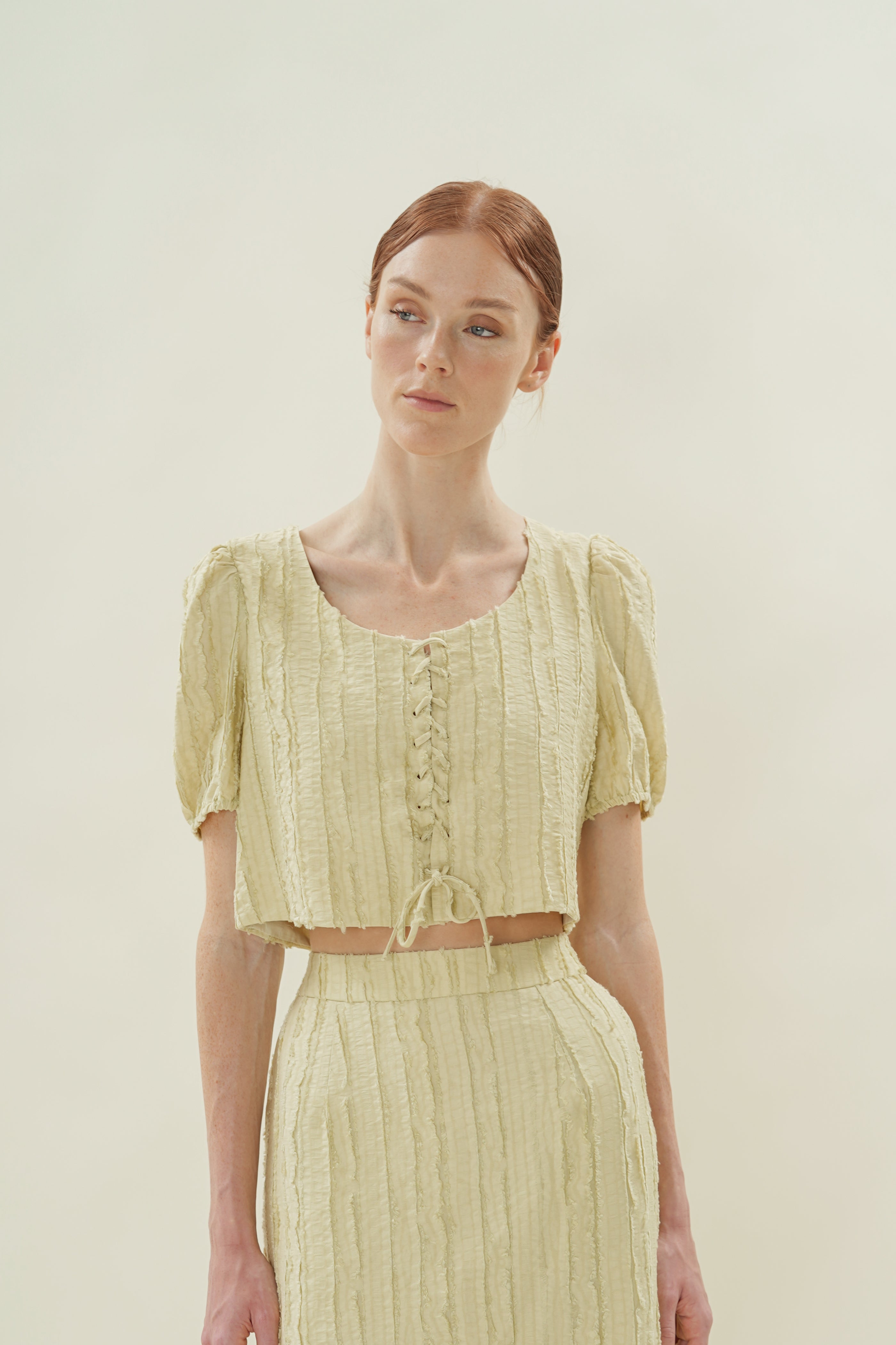 Soft Textured Tie-Detailed Top in Sage