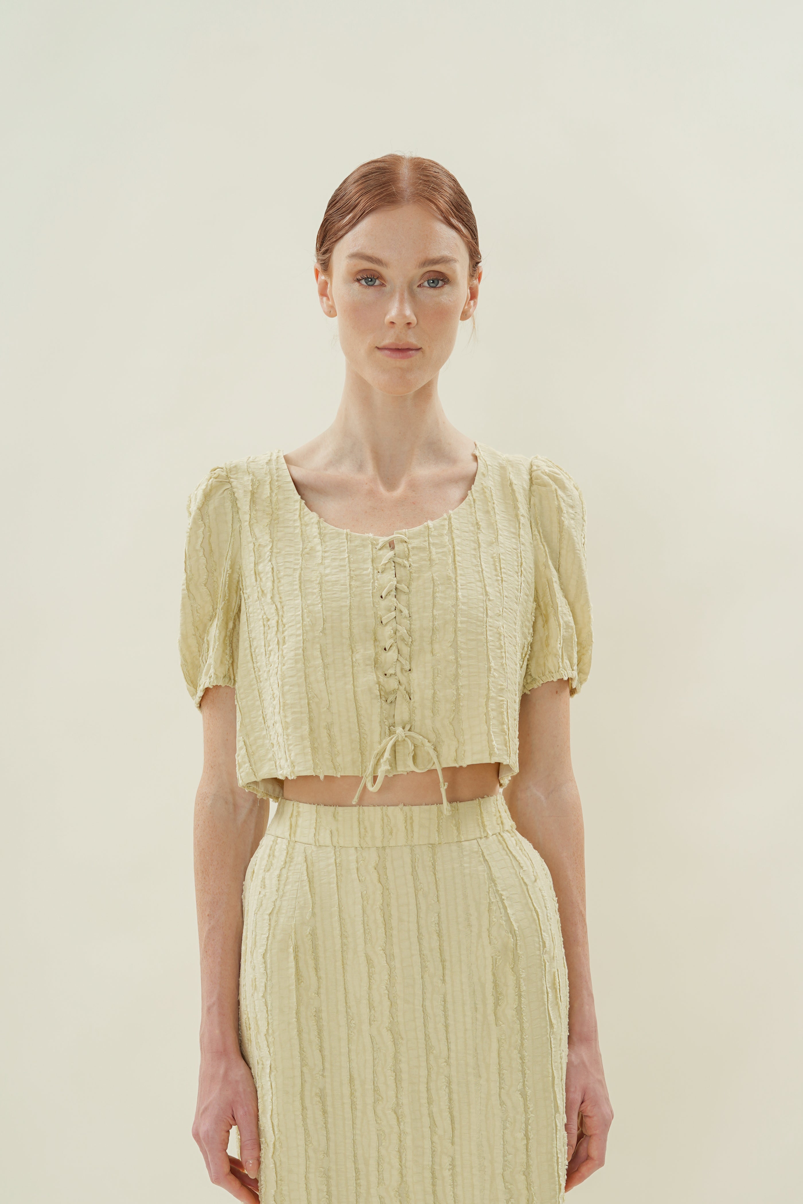 Soft Textured Tie-Detailed Top in Sage