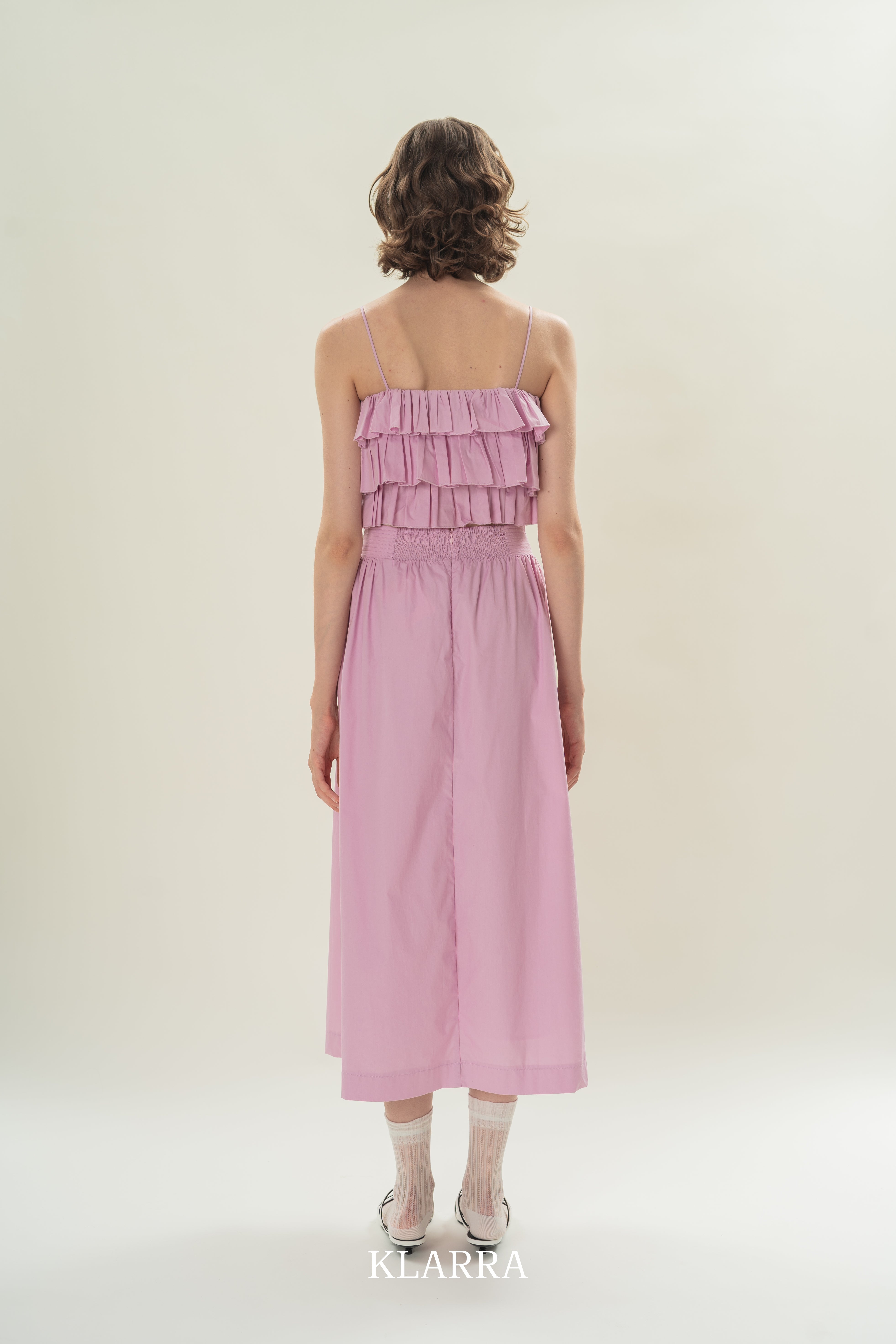 Stitched Waistband Gathered Midi Skirt in Hibiscus