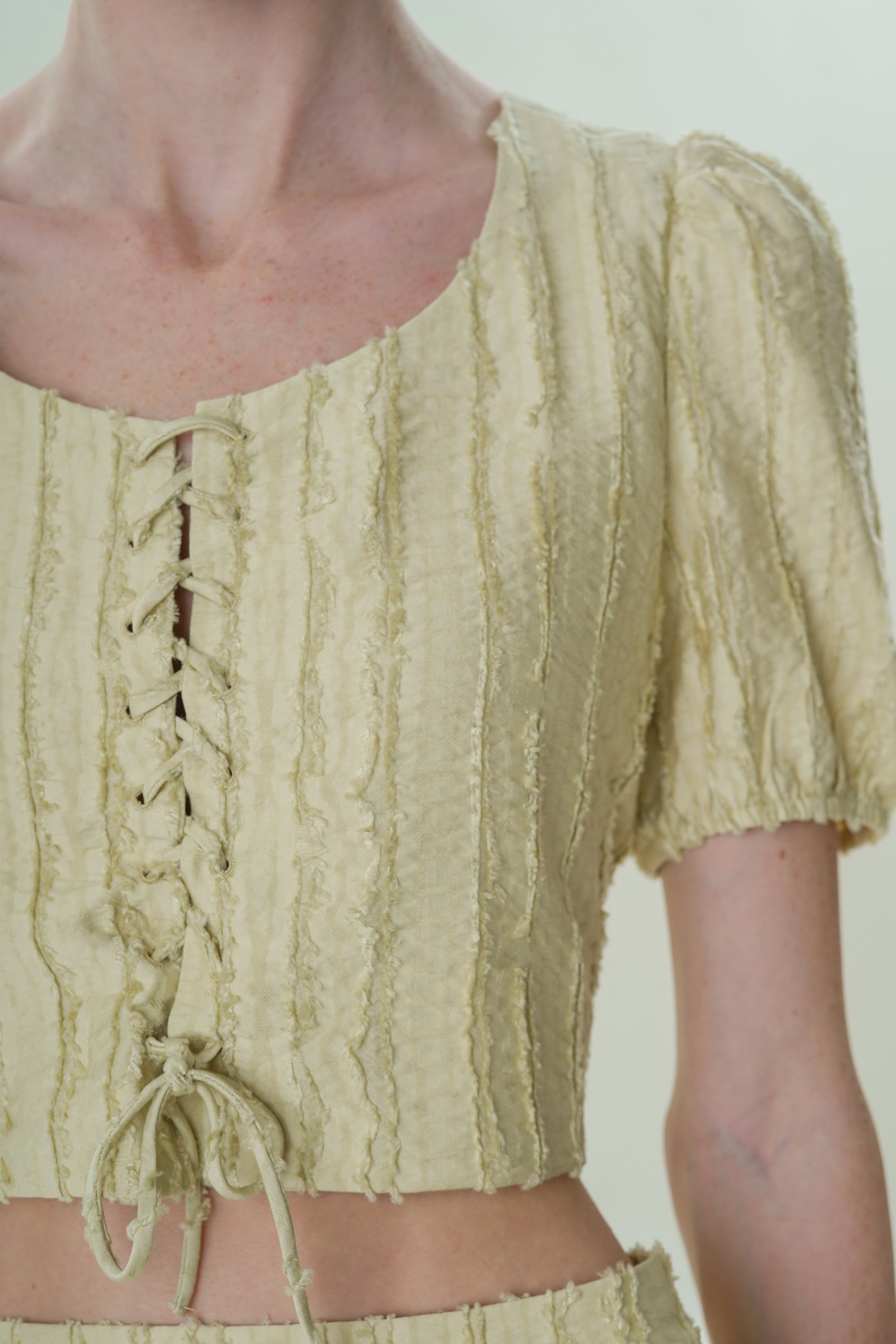 Soft Textured Tie-Detailed Top in Sage
