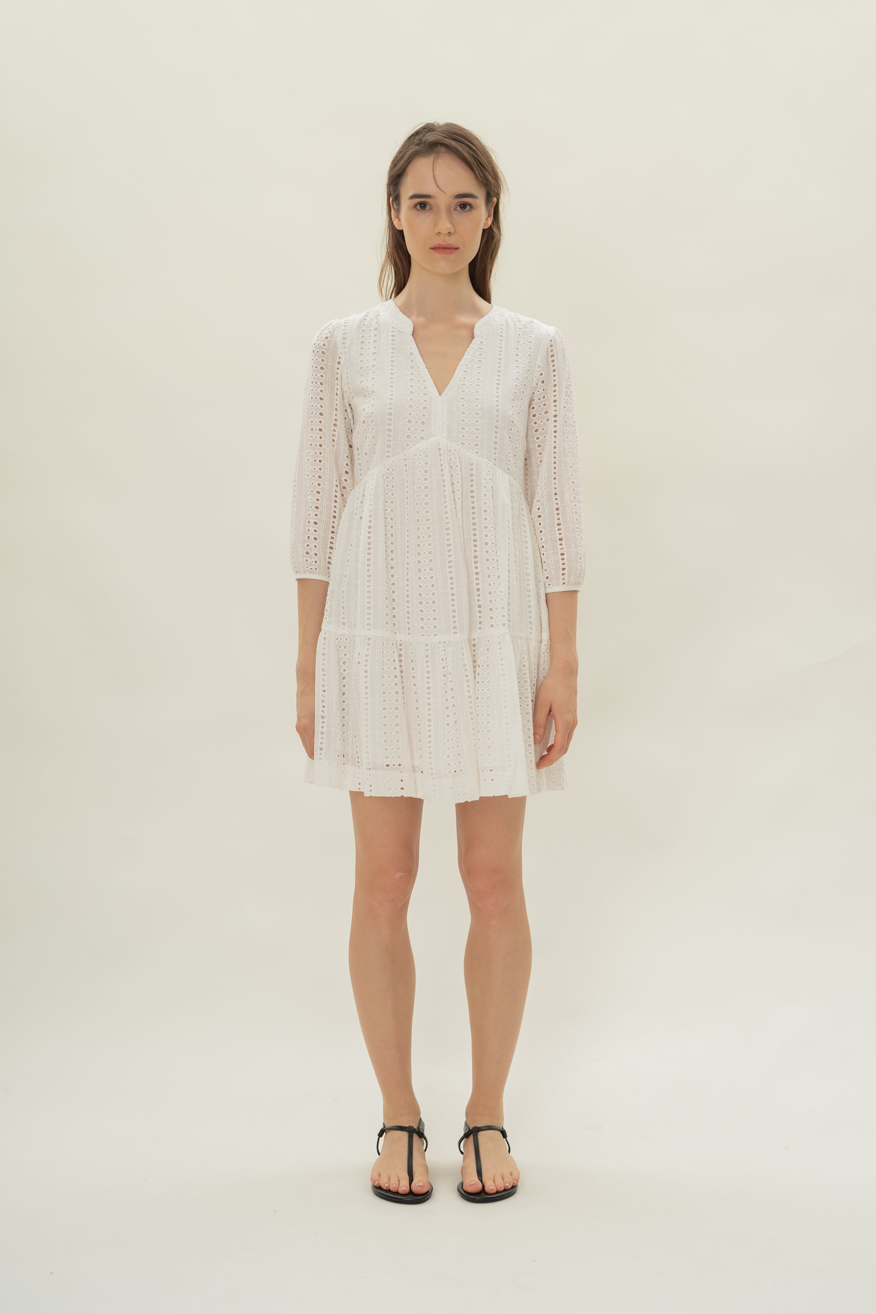 Broderie Anglaise Tiered Dress in White