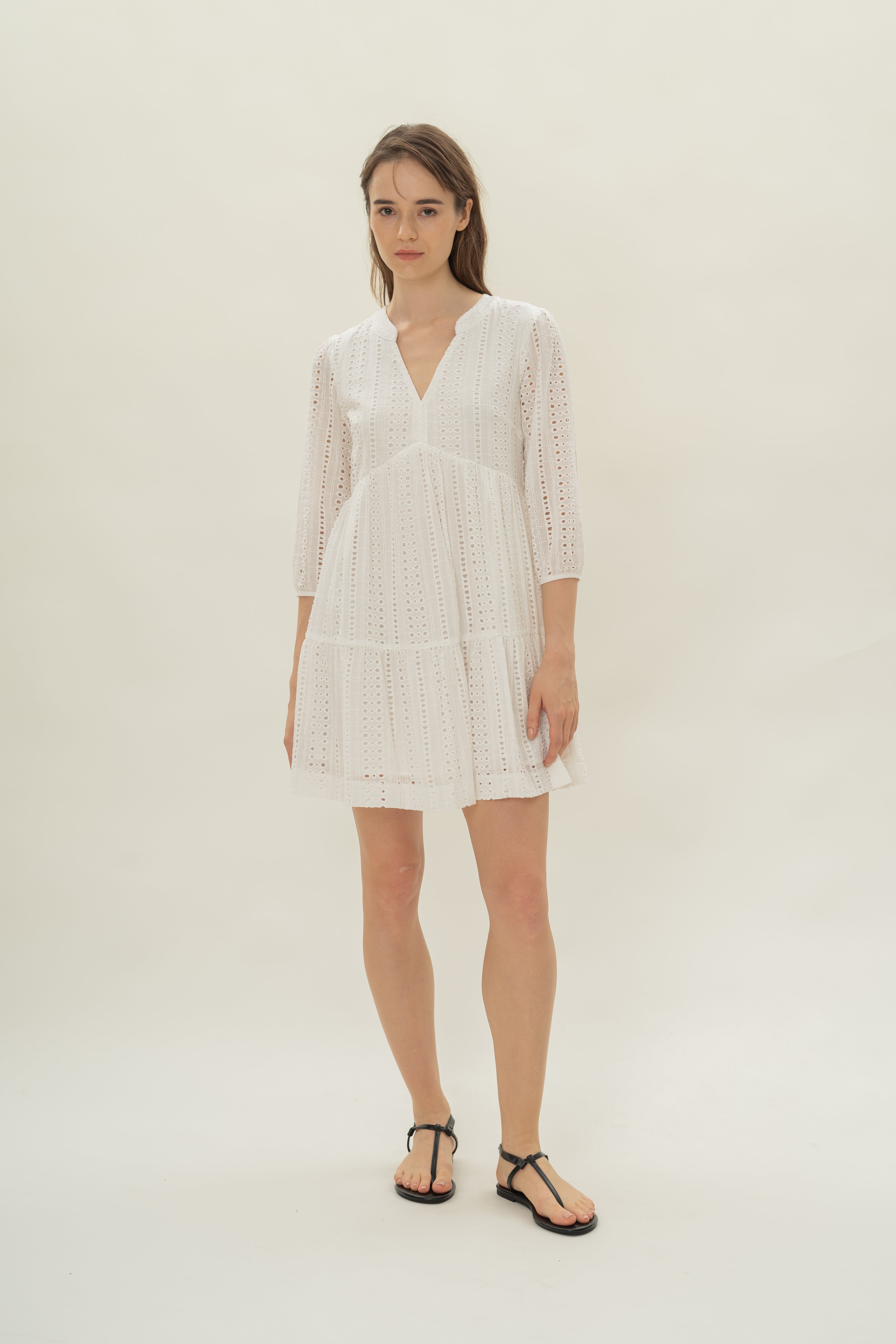 Broderie Anglaise Tiered Dress in White