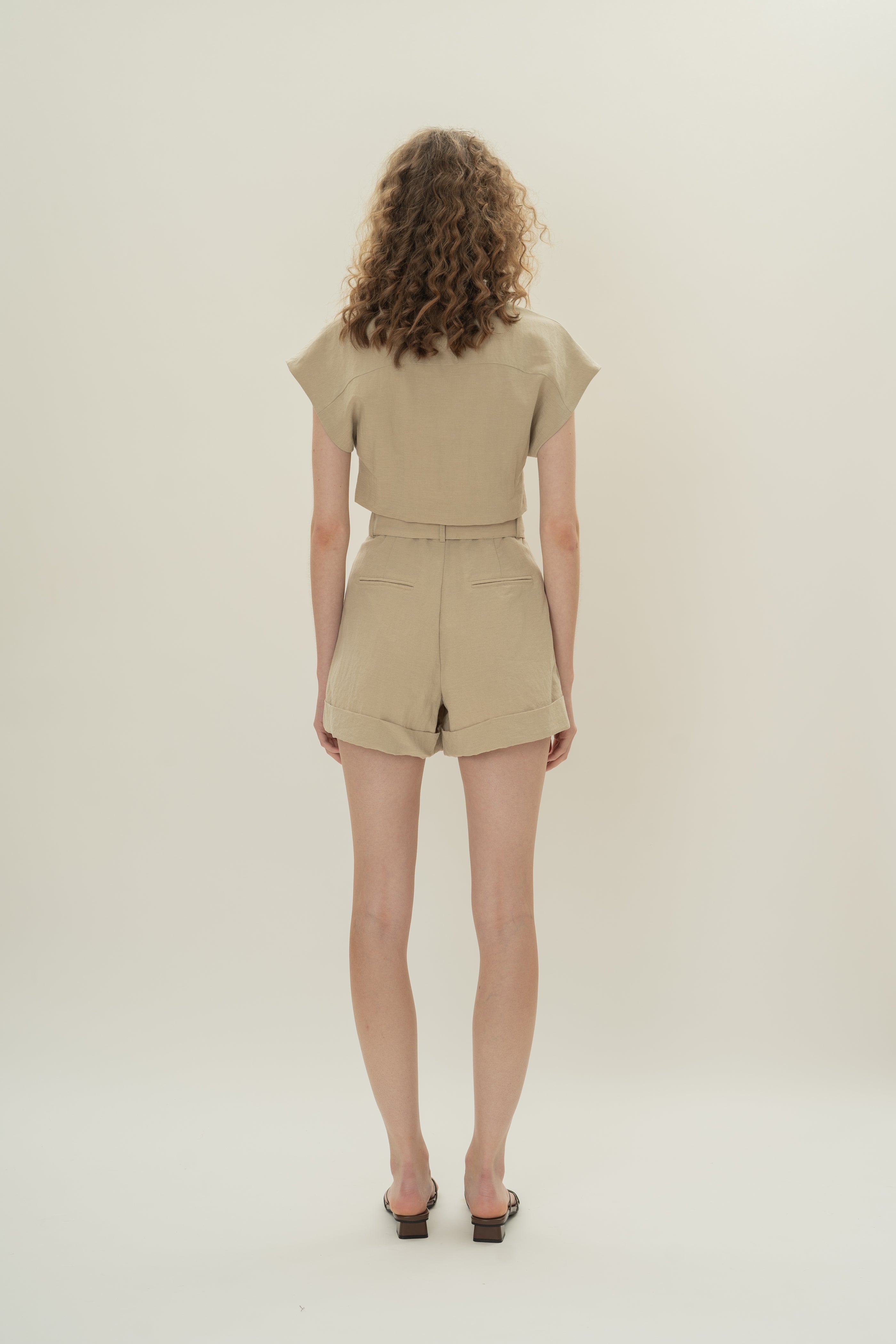 Belted Pleated Shorts in Khaki